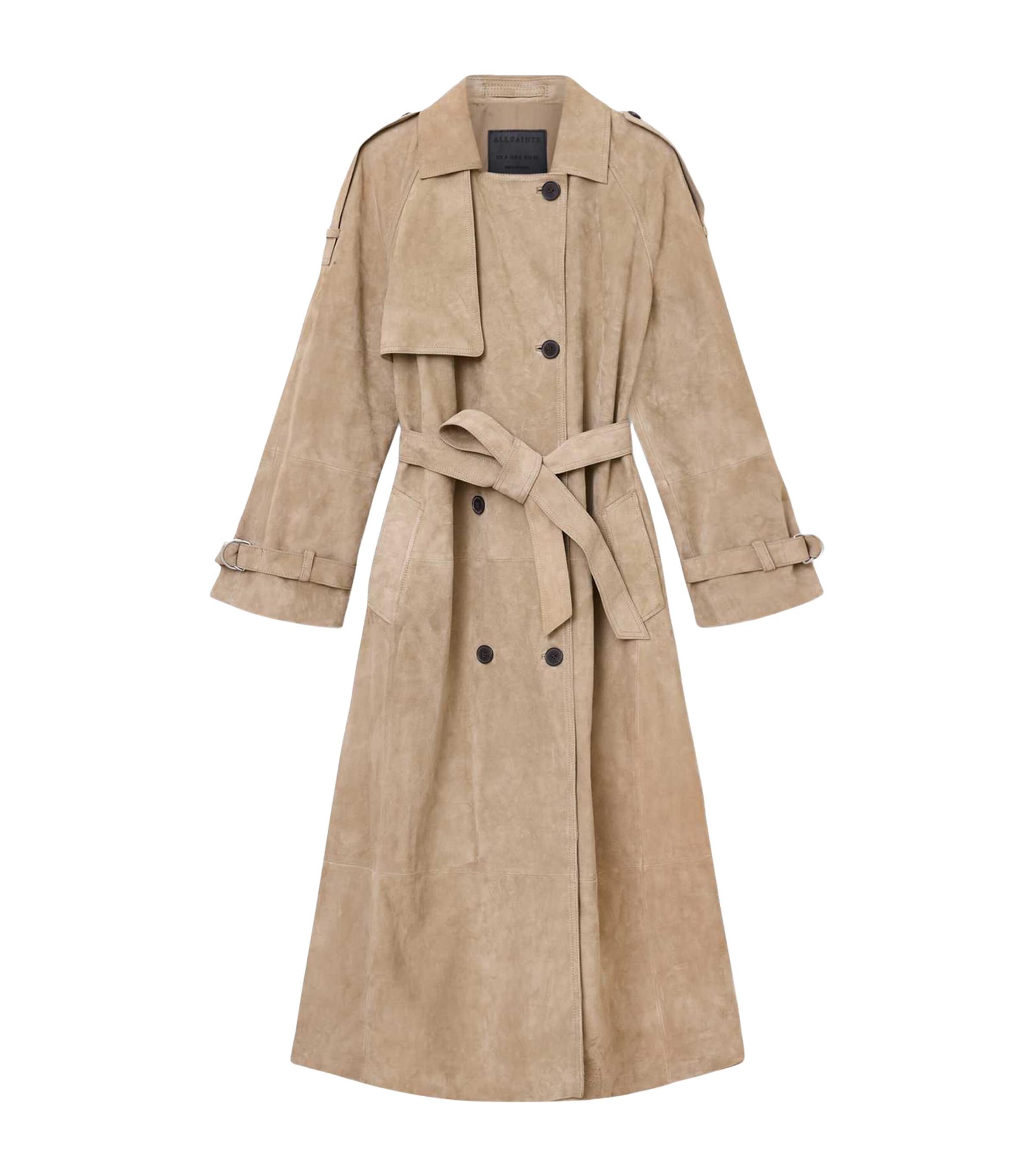 AllSaints Womens Suede Reed Trench Coat Taupe Brown