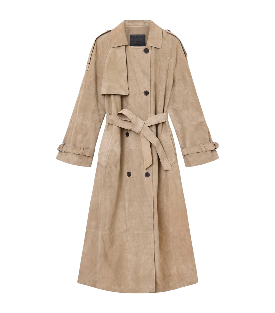 AllSaints Womens Suede Reed Trench Coat Taupe Brown