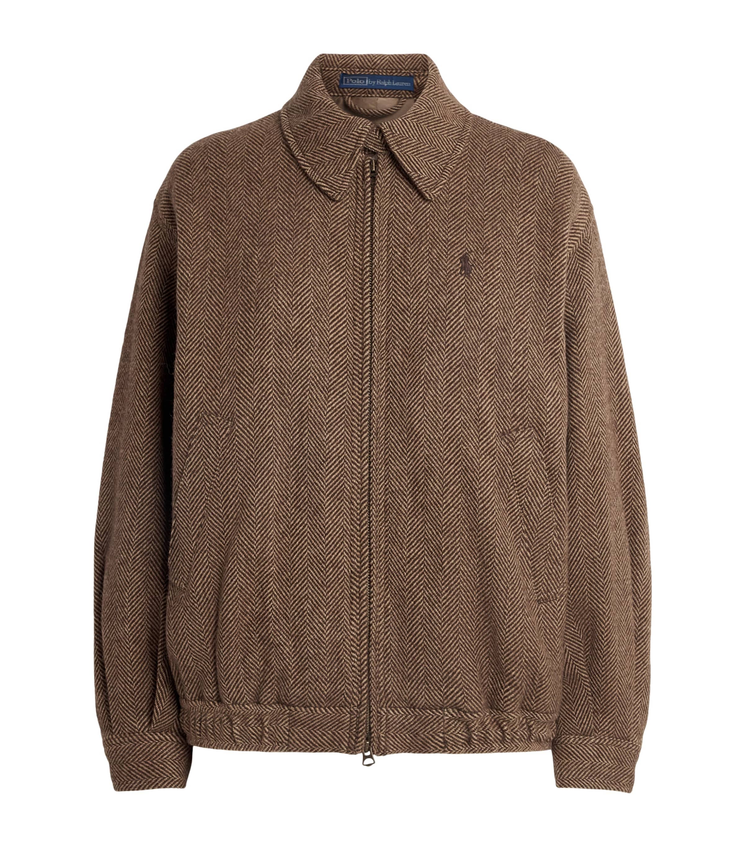 Polo Ralph Lauren Womens Wool Herringbone Bomber Jacket Brown/tan Herringbon