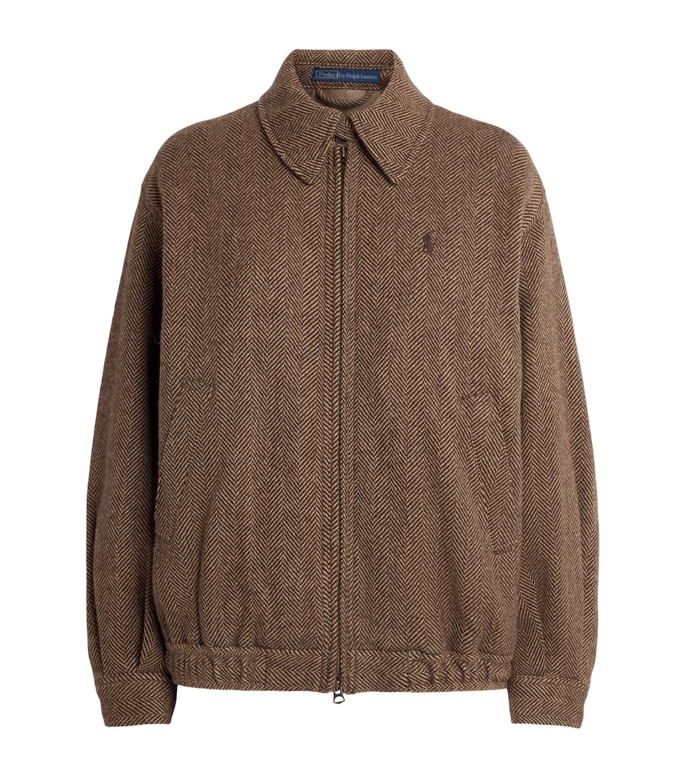 Polo Ralph Lauren Womens Wool Herringbone Bomber Jacket Brown/tan Herringbon