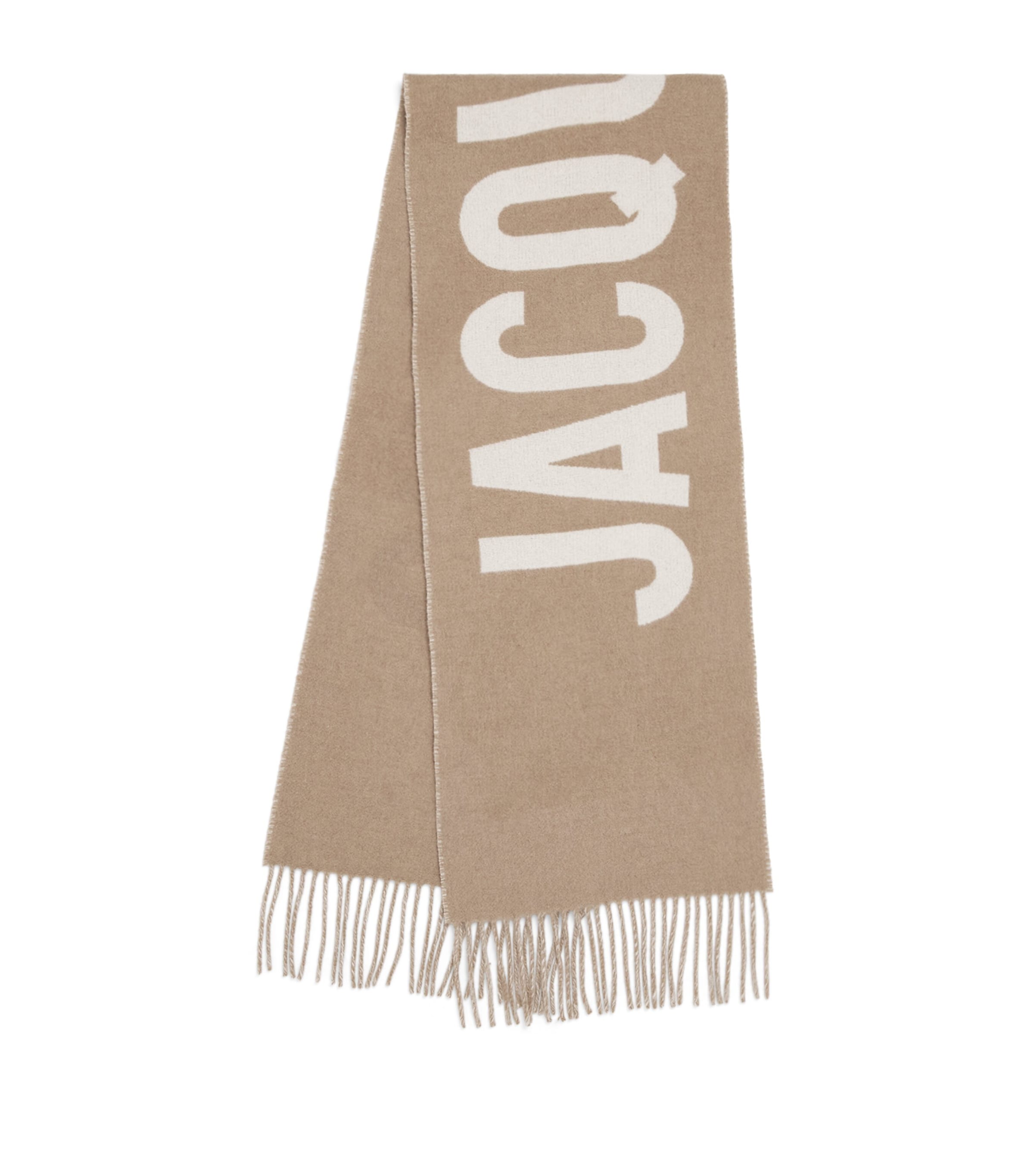 Jacquemus Virgin Wool Logo Scarf Taupe