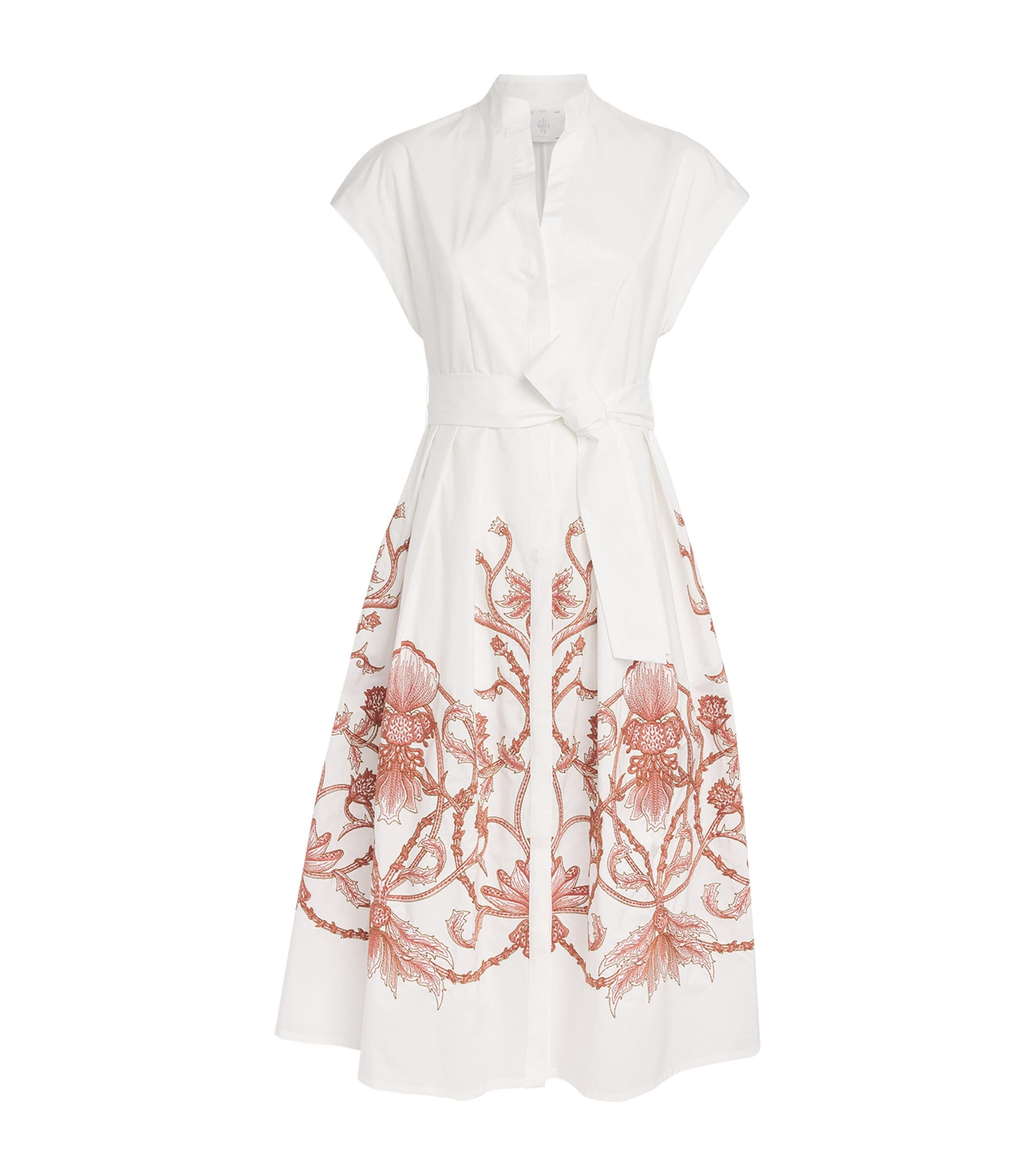 Eleventy Womens Cotton Embroidered Midi Shirt Dress Bianco, Melograno