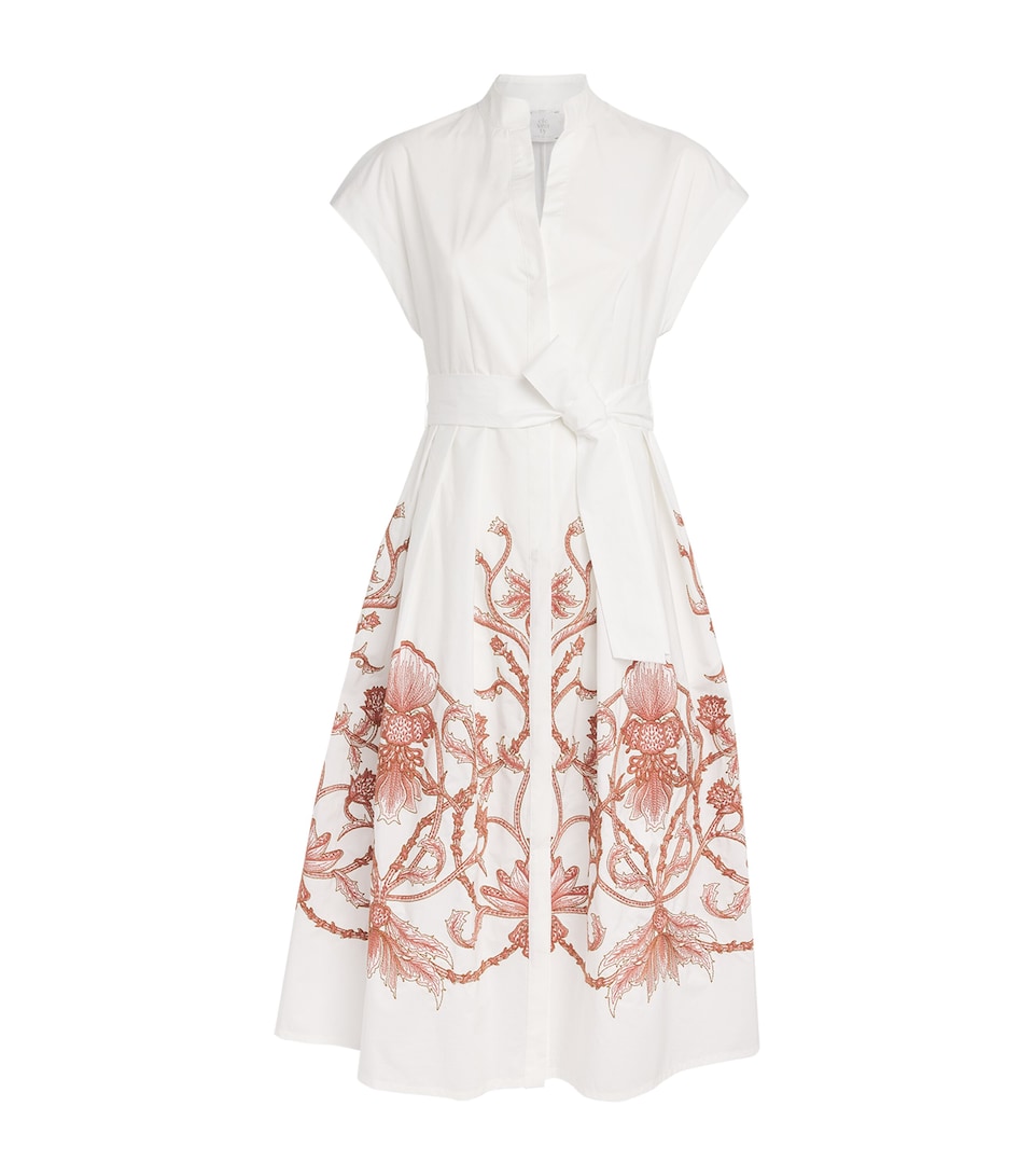 Eleventy Womens Cotton Embroidered Midi Shirt Dress Bianco, Melograno
