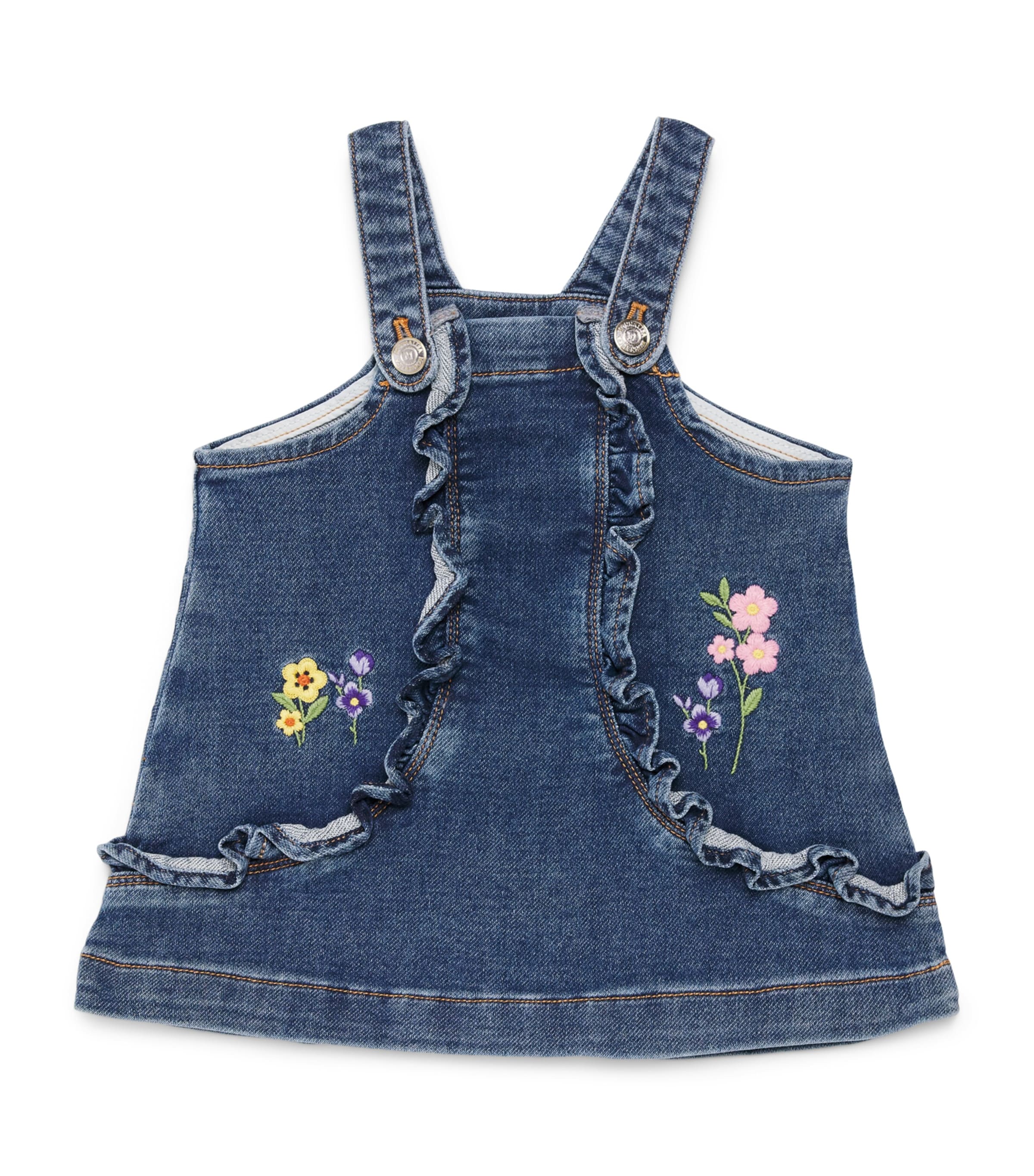 Monnalisa Embroidered Denim Dungarees (12 Months - 6 Years) Blu Stone Denim