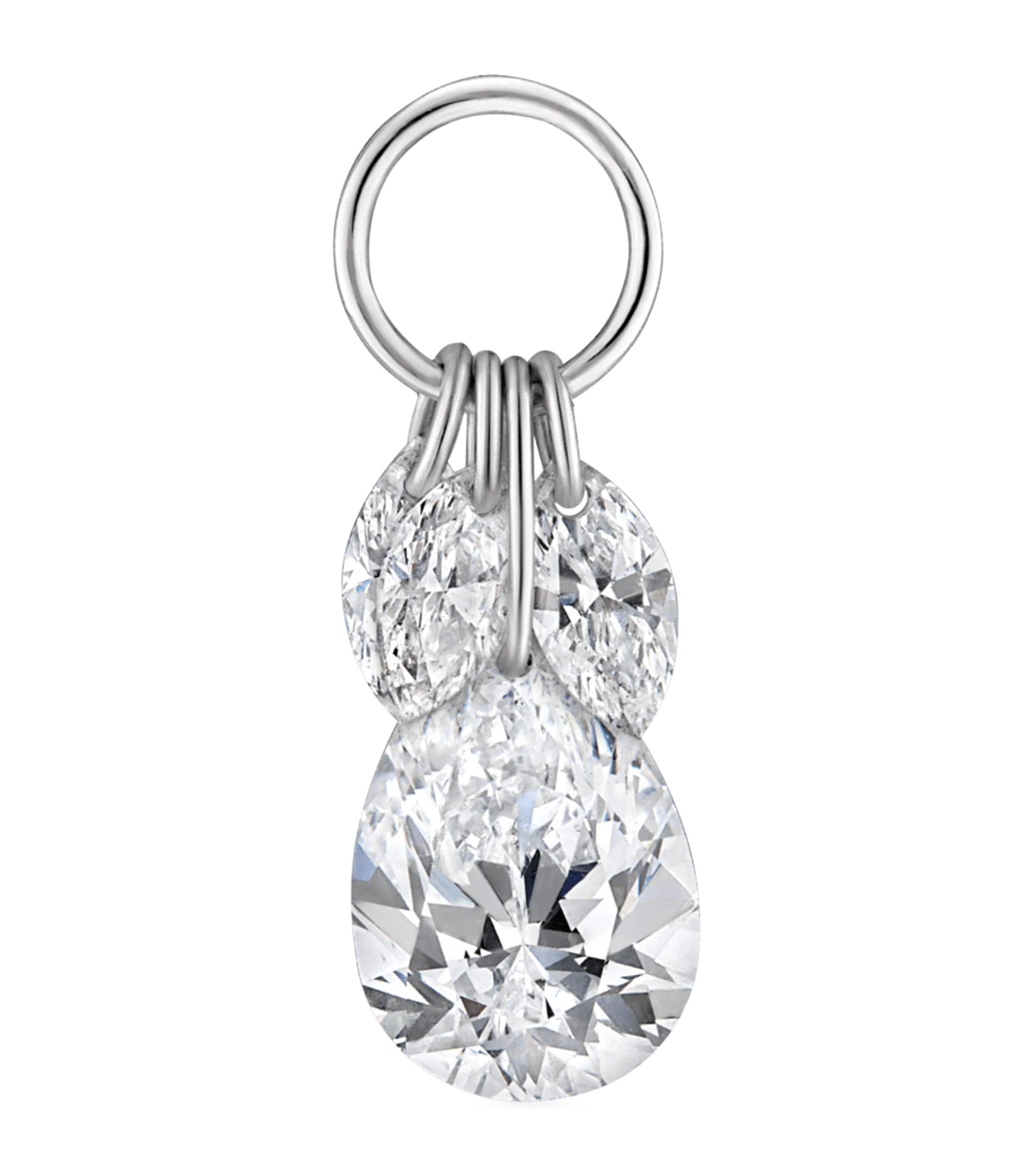 Maria Tash Floating Pear Diamond Plume Charm White Gold