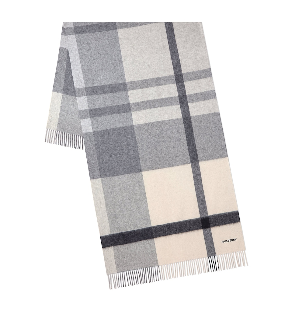 Mulberry Large Merino Wool Check Scarf Eggshell