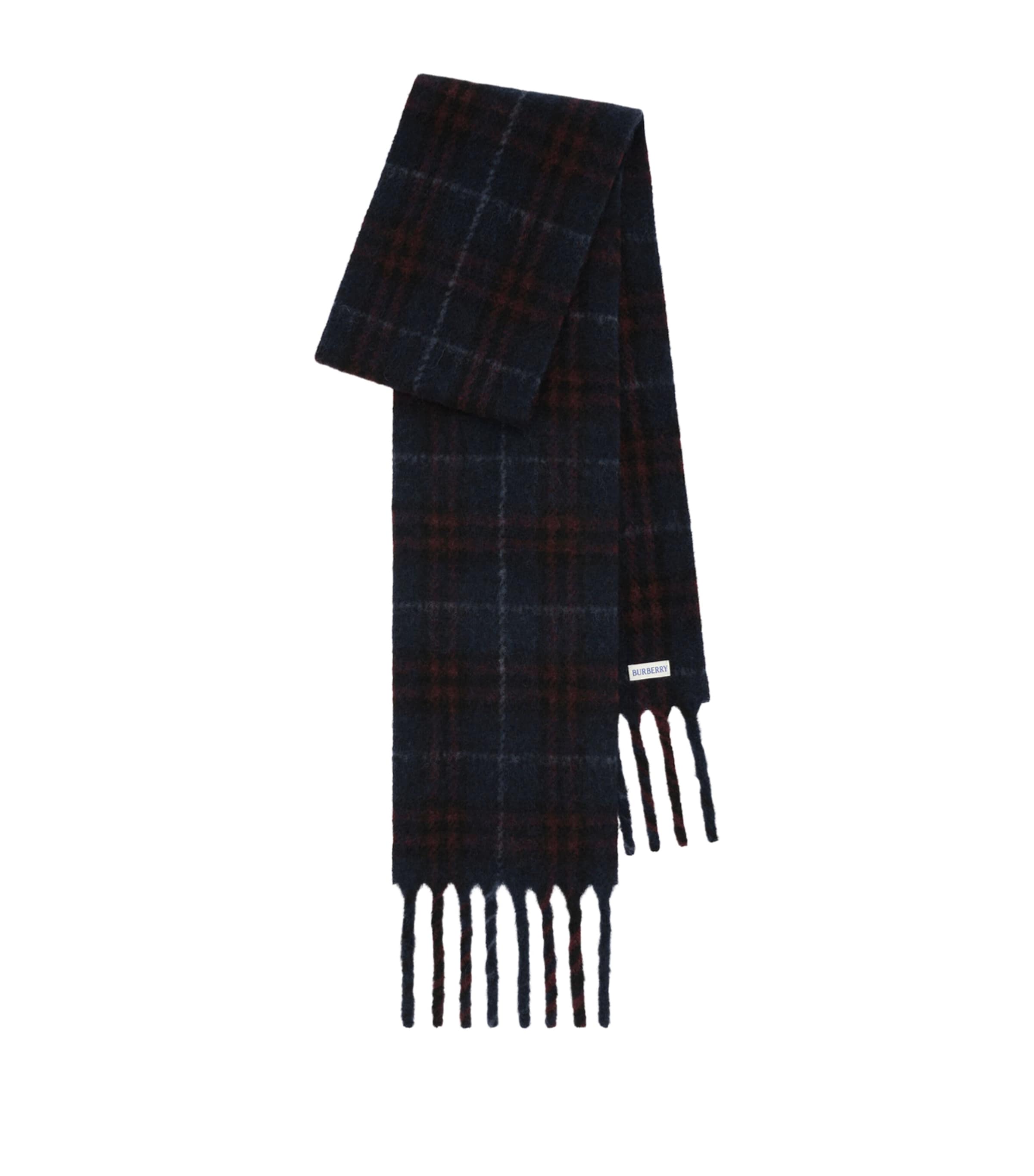 Burberry Wool-Blend Narrow Check Scarf Midnight Blue