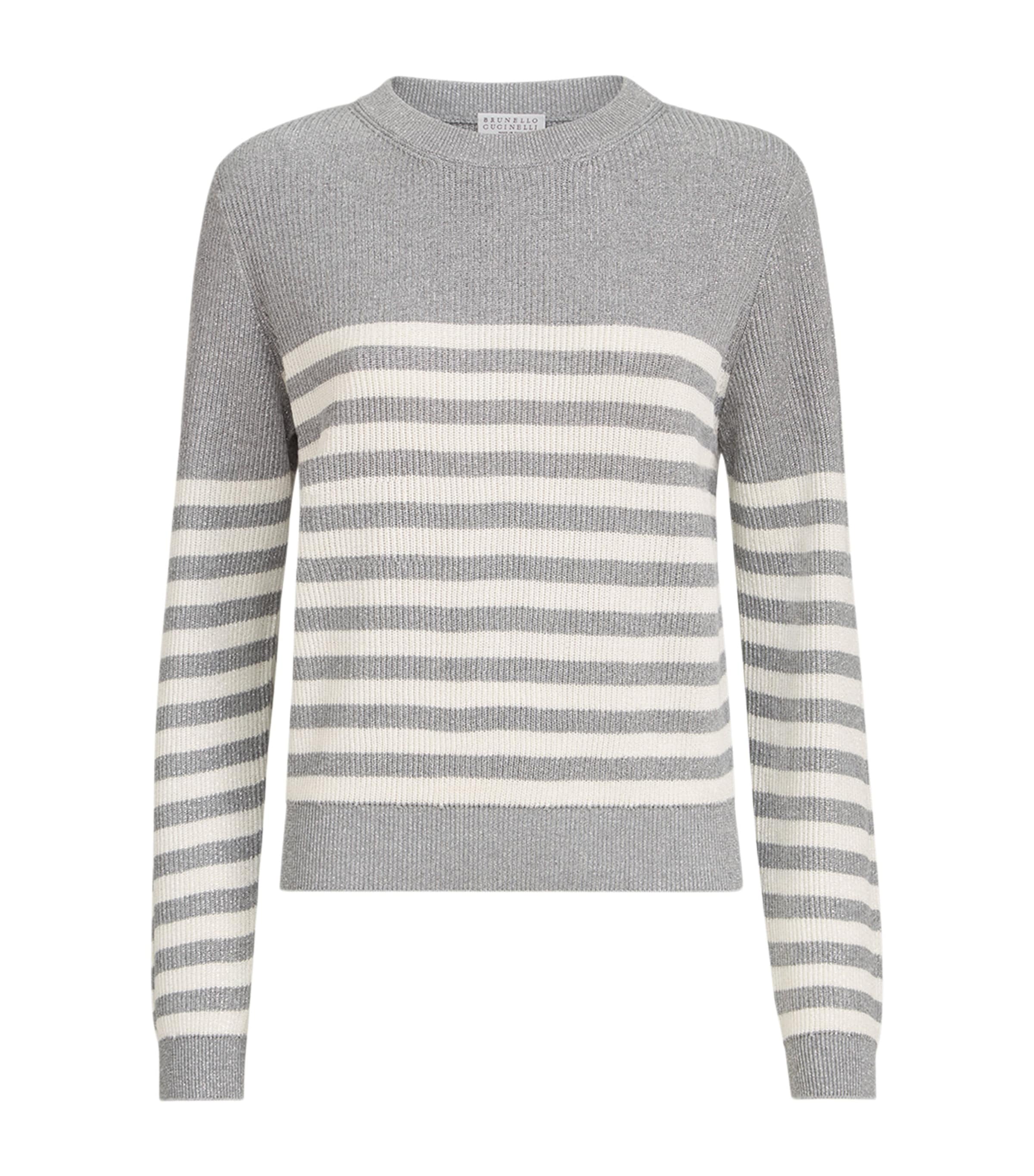Brunello Cucinelli Womens Cotton-Blend Stripe Sweater
