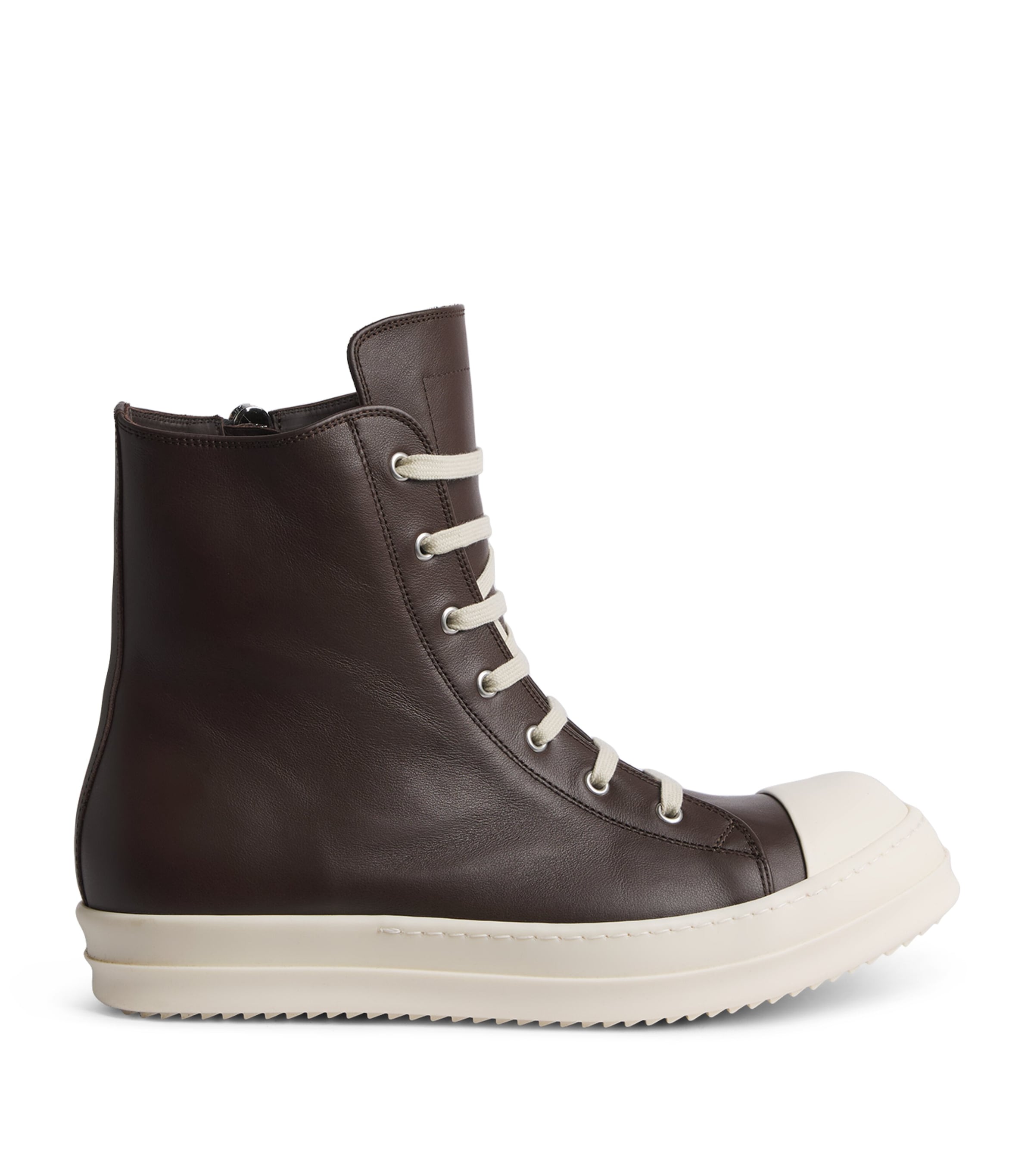 Rick Owens Leather Classic High-Top Sneakers Dark Brown