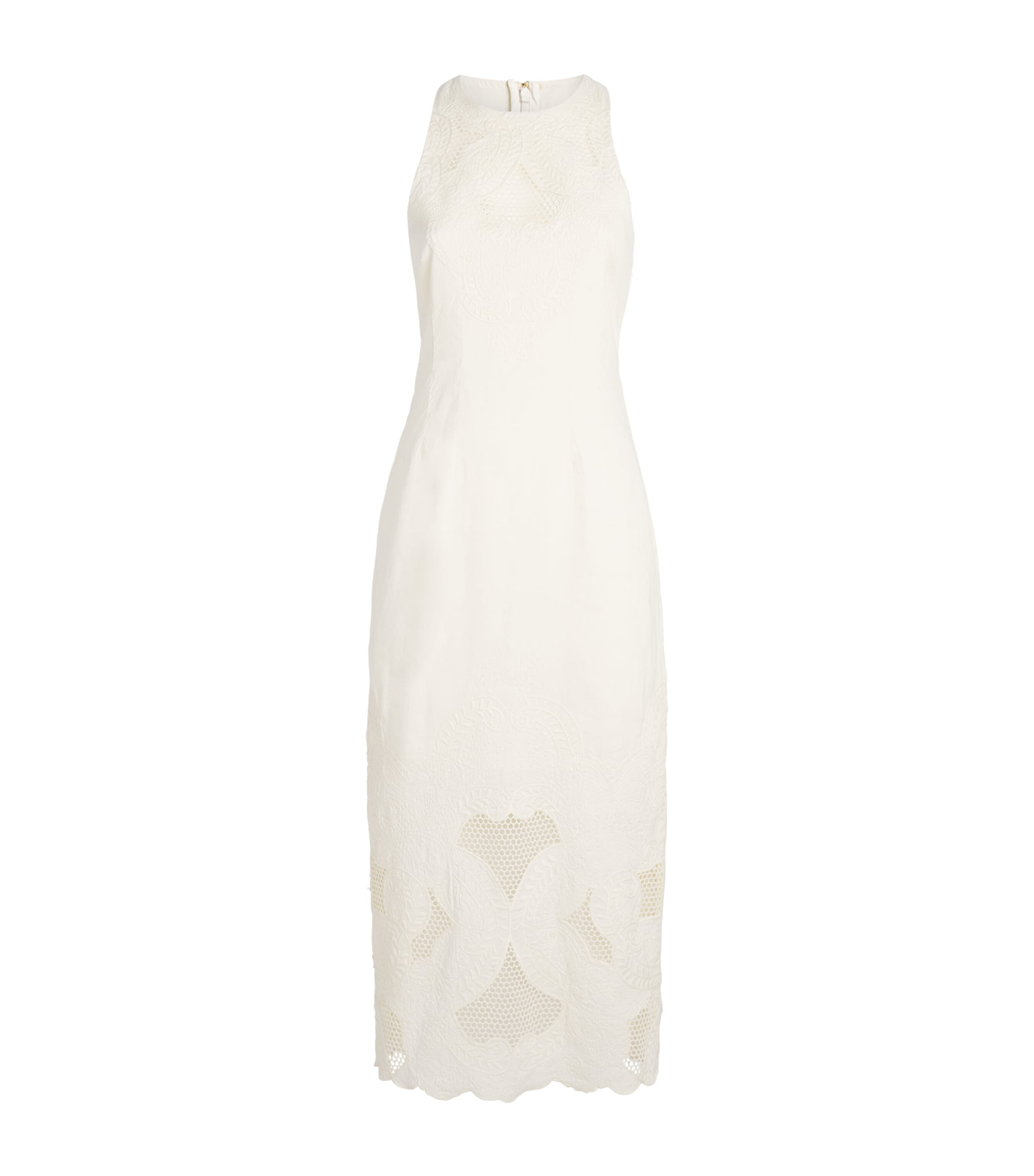 Veronica Beard Womens Linen-Blend Eyelet Upten Midi Dress Dove