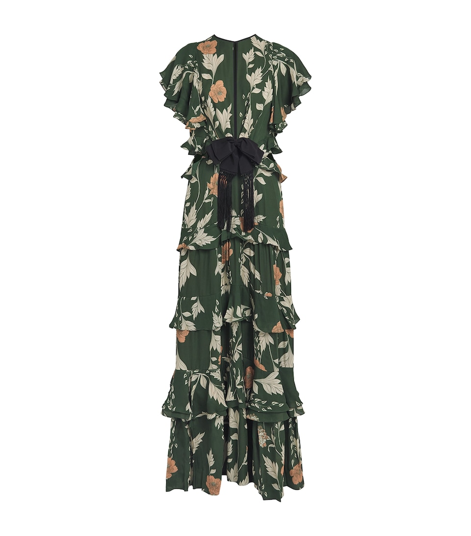 Johanna Ortiz Womens Silk La Vie En Rose Maxi Dress Green/ecru