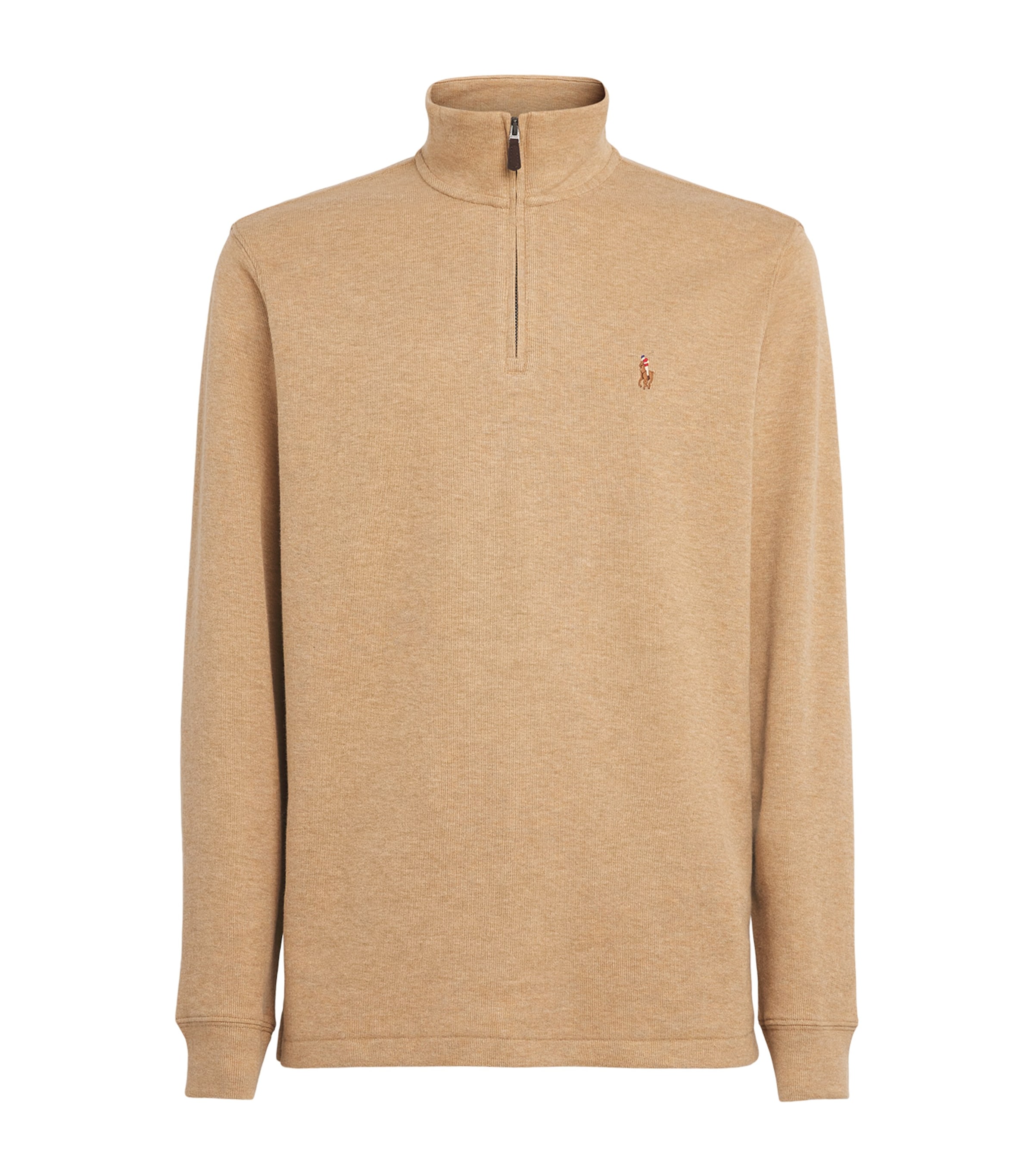 Polo Ralph Lauren Mens Estate-Rib Quarter-Zip Sweater Cafe Tan Heather