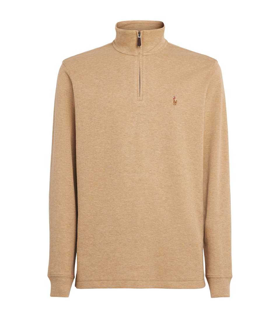 Polo Ralph Lauren Mens Estate-Rib Quarter-Zip Sweater Cafe Tan Heather