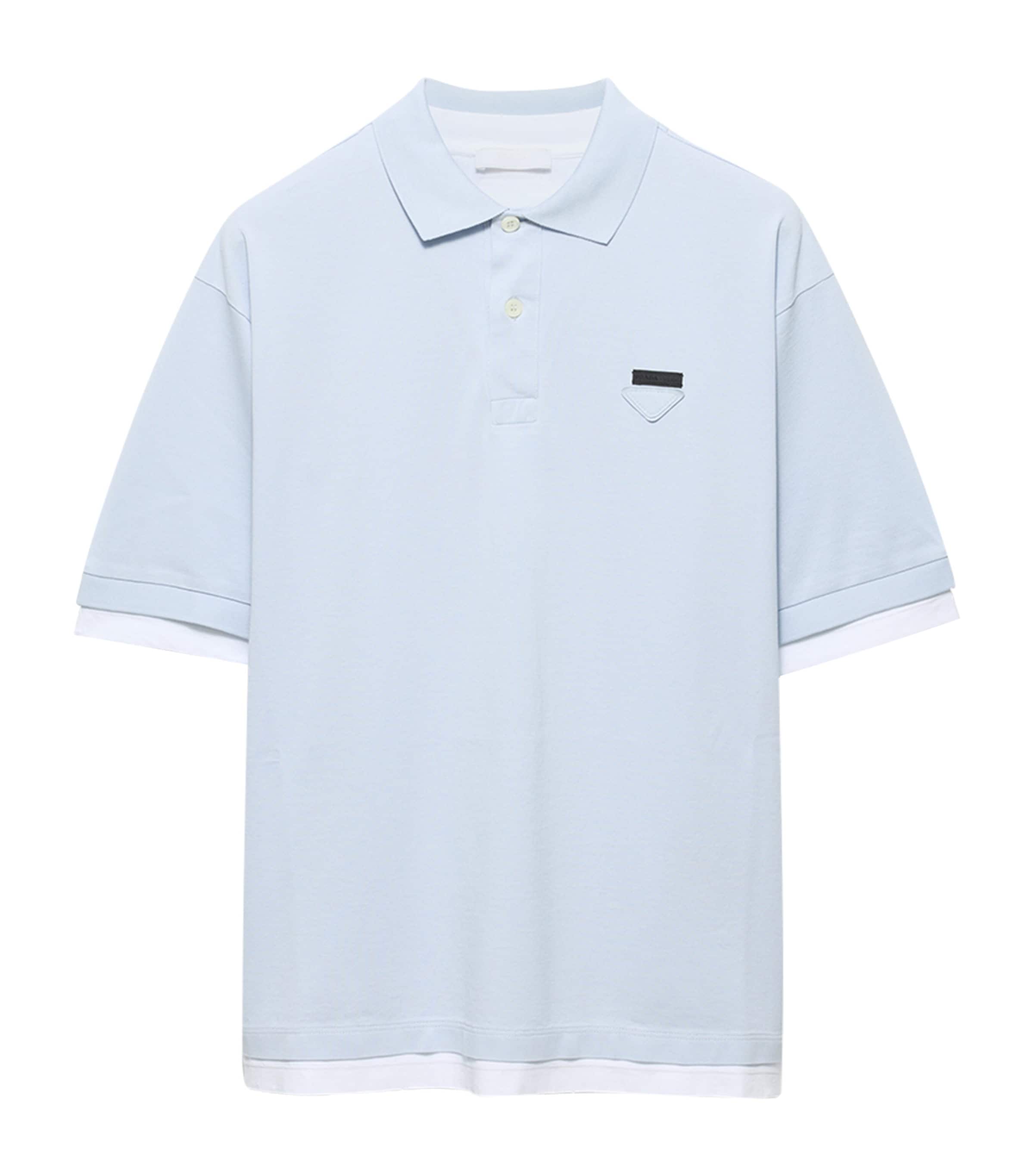 Prada Mens Cotton Layered Polo Shirt Light Blue