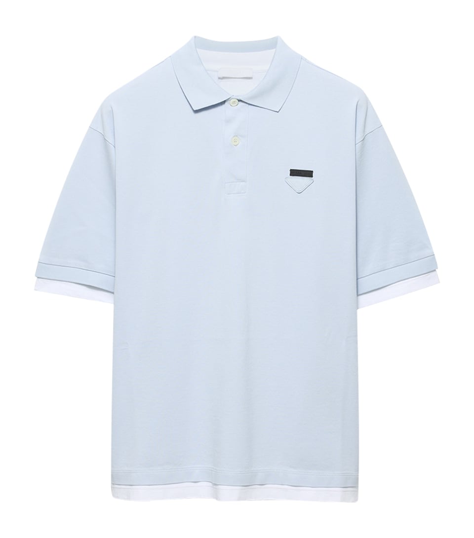 Prada Mens Cotton Layered Polo Shirt Light Blue