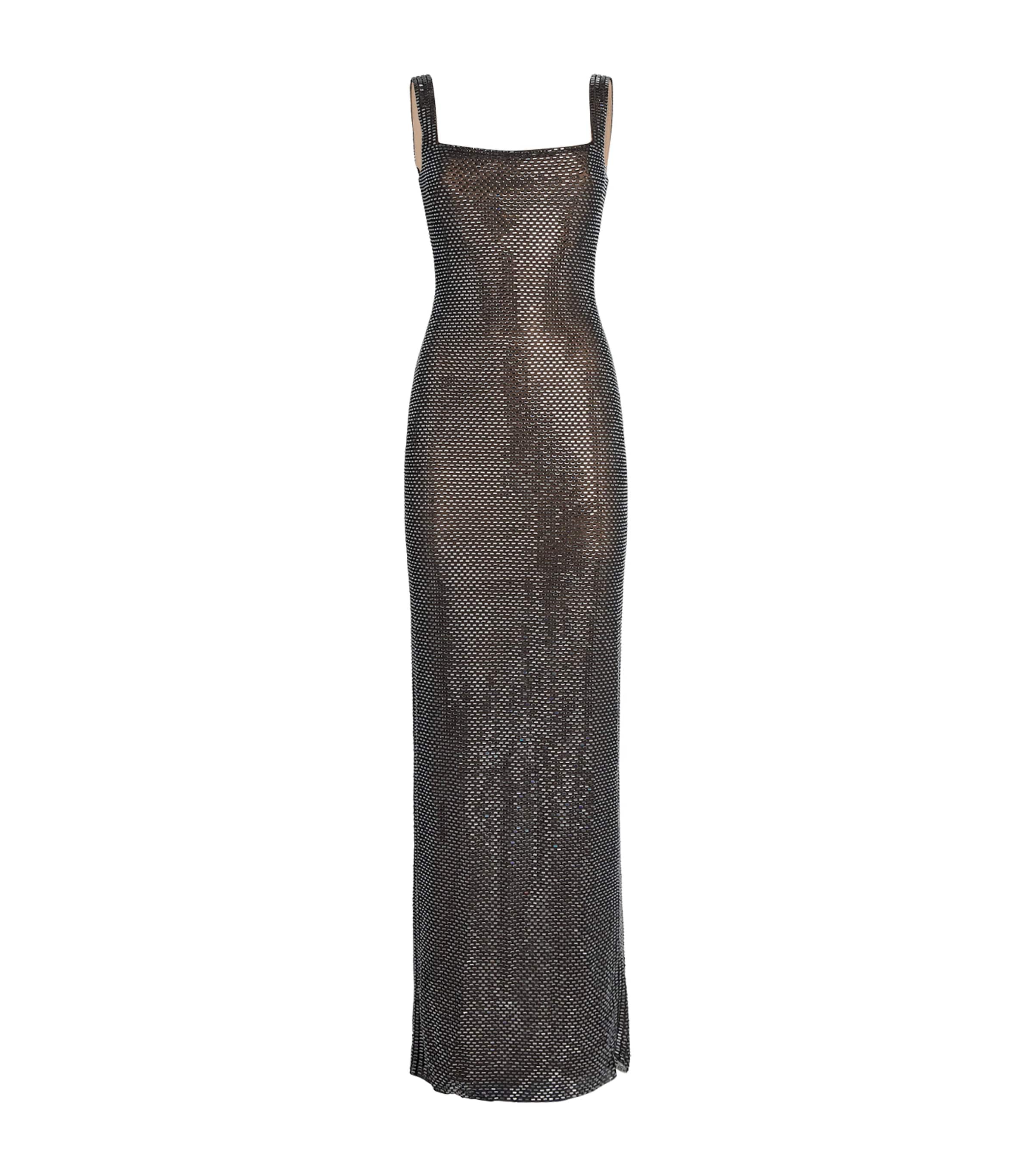 Self-Portrait Womens Rhinestone-Embellished Maxi Dress Grey