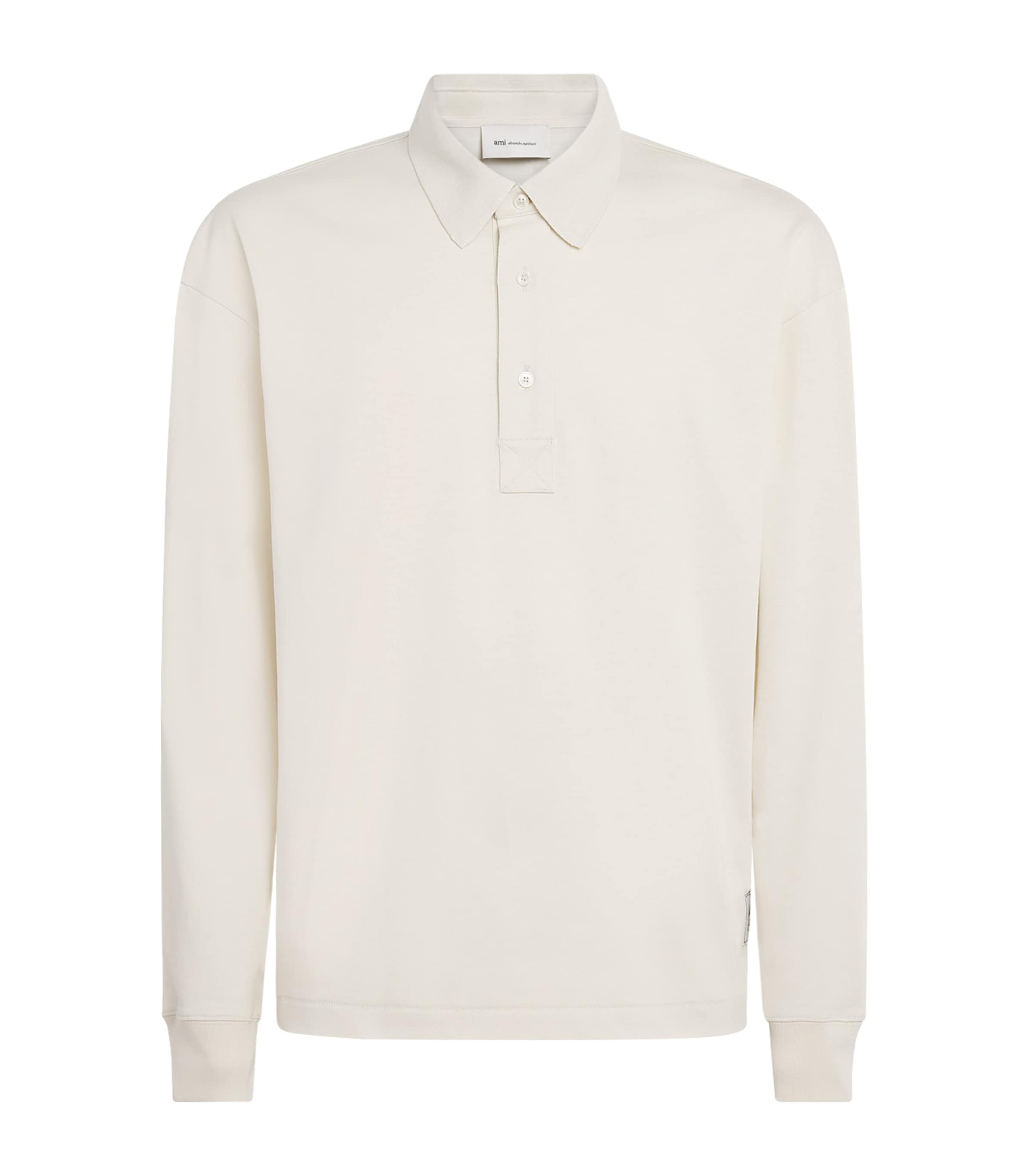 AMI Paris Mens Cotton Heritage Long-Sleeve Polo Shirt Ivoire