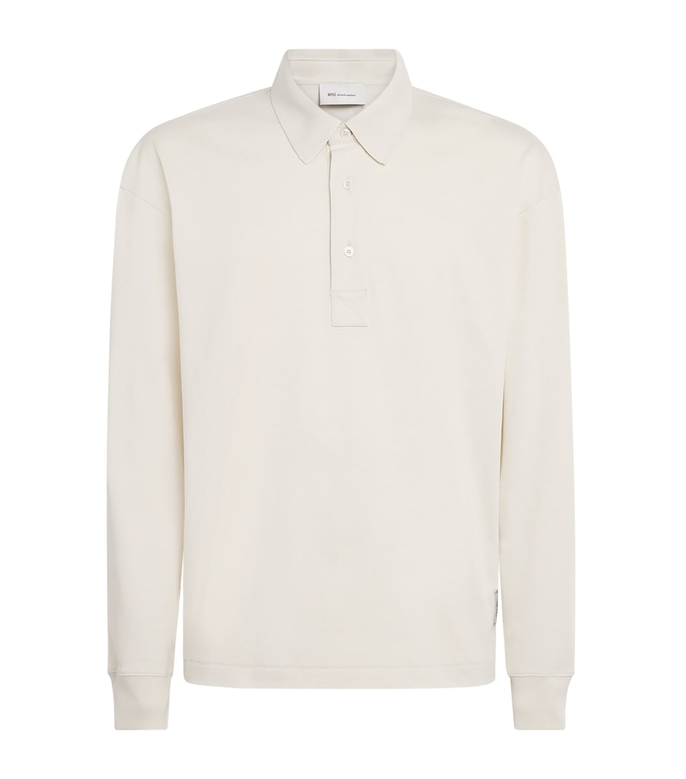 AMI Paris Mens Cotton Heritage Long-Sleeve Polo Shirt Ivoire