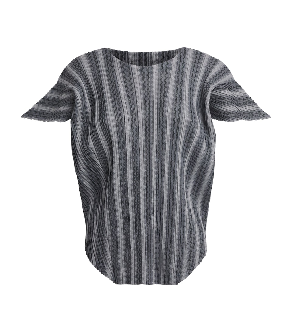 Pleats Please Issey Miyake Womens Cotton-Blend Zigzag Top Grey