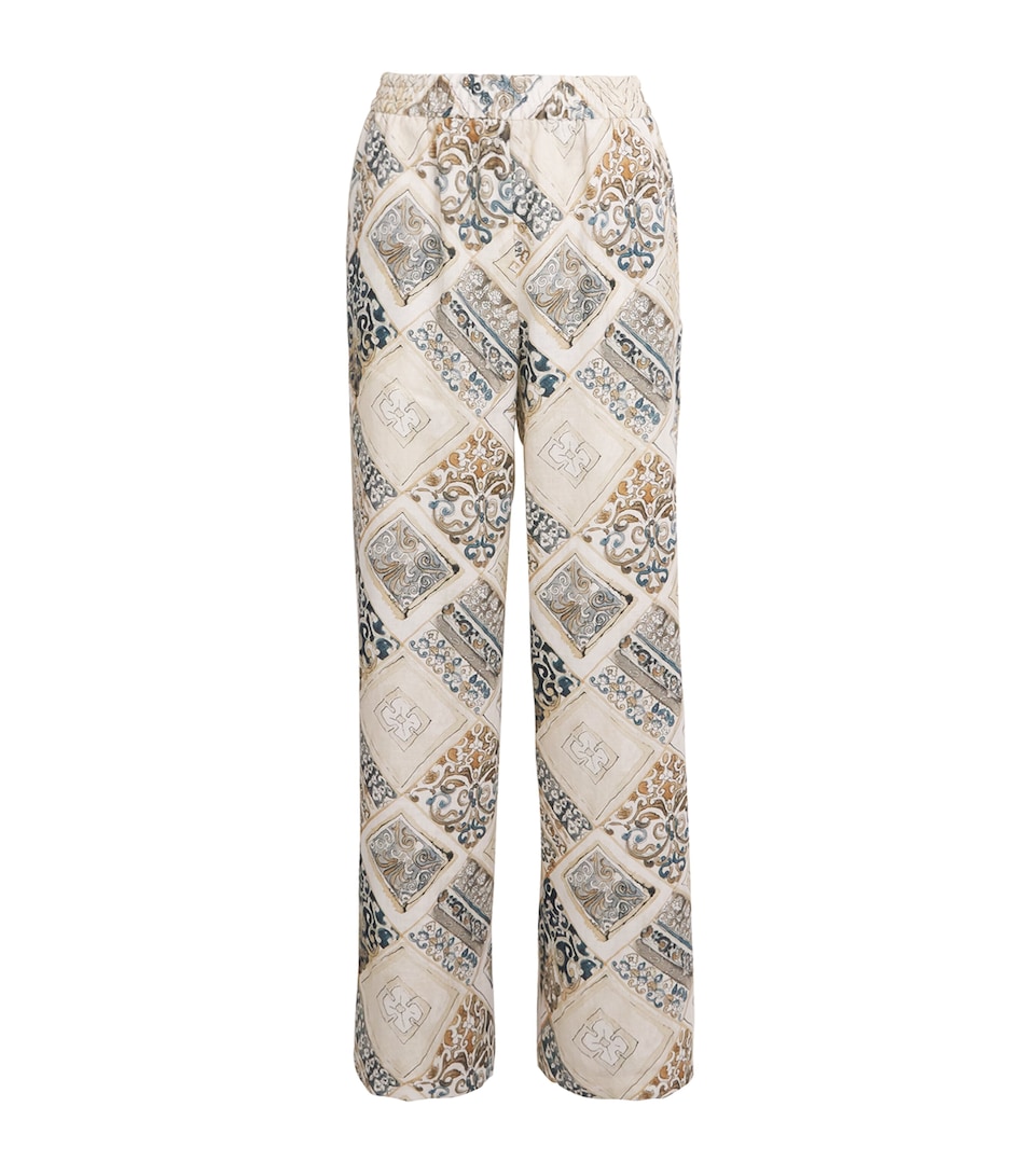 Eleventy Womens Linen Printed Palazzo Trousers Sabbia