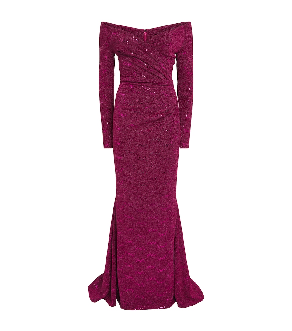 Talbot Runhof Womens Embellished Stardust Gown Cranberry