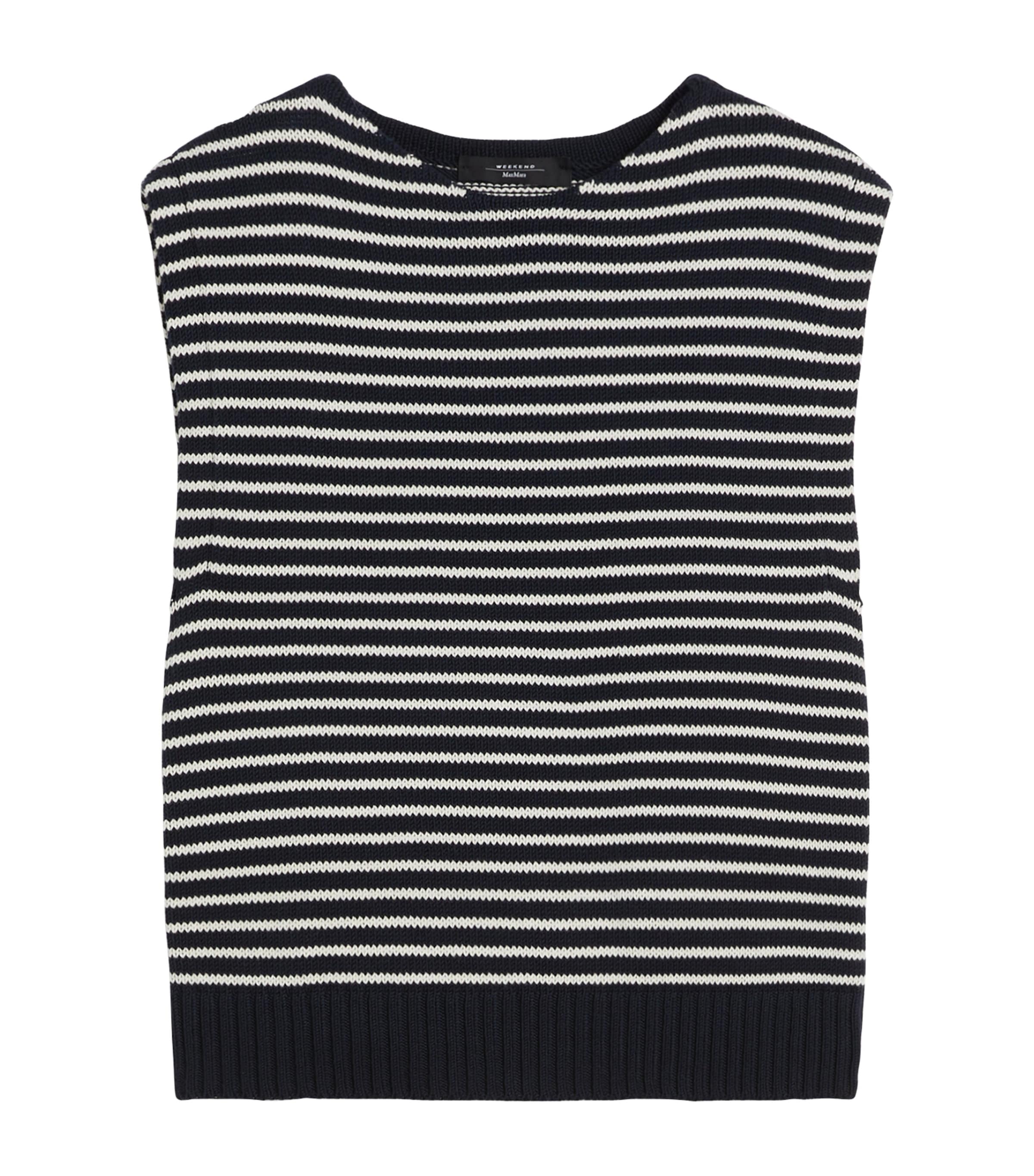 Weekend Max Mara Womens Cotton-Blend Stripe Sweater Vest Navy