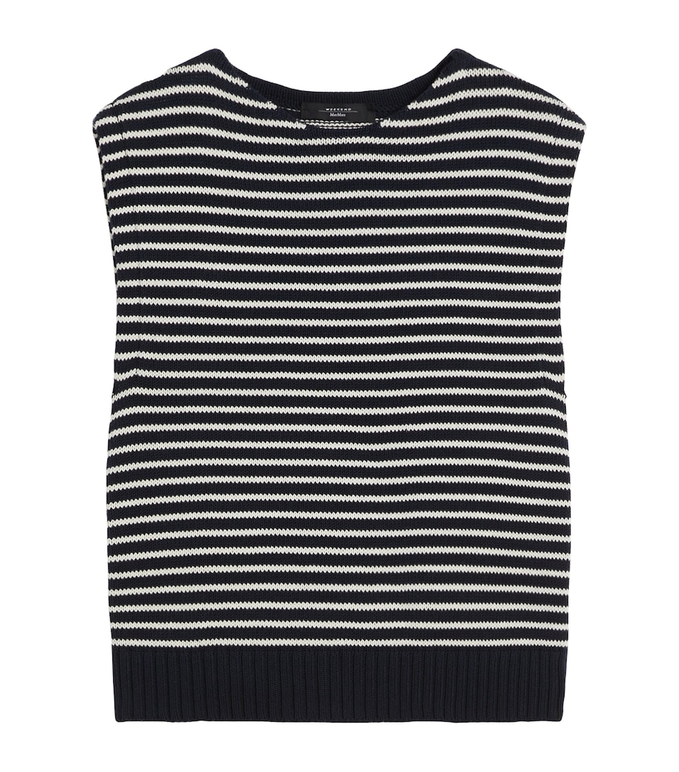 Weekend Max Mara Womens Cotton-Blend Stripe Sweater Vest Navy