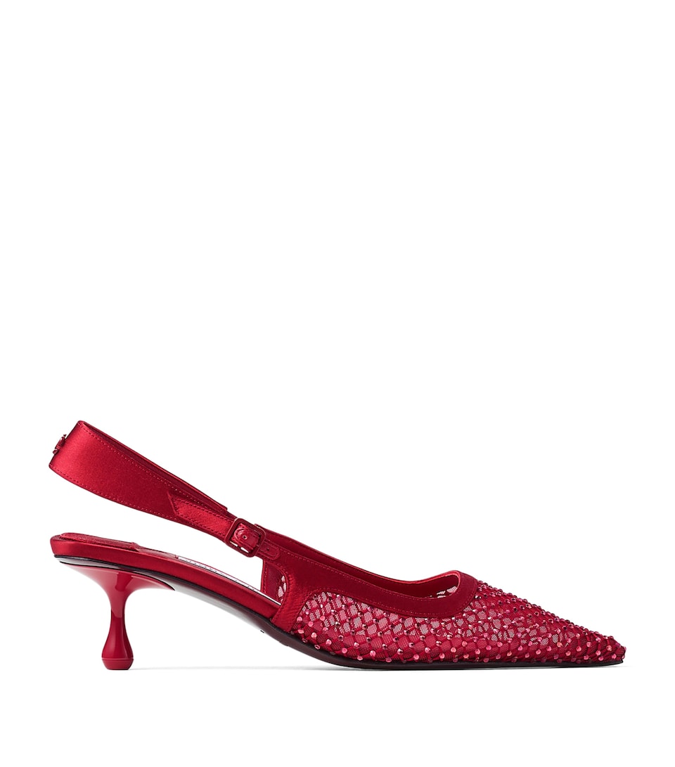 Amel 50 Satin-Mesh Embellished Slingback Pumps