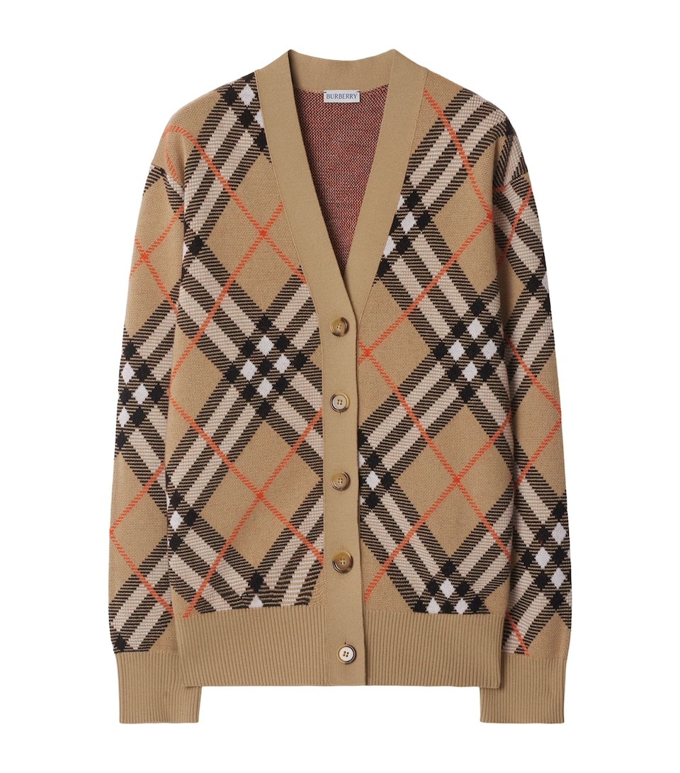 Wool-Mohair Check Cardigan