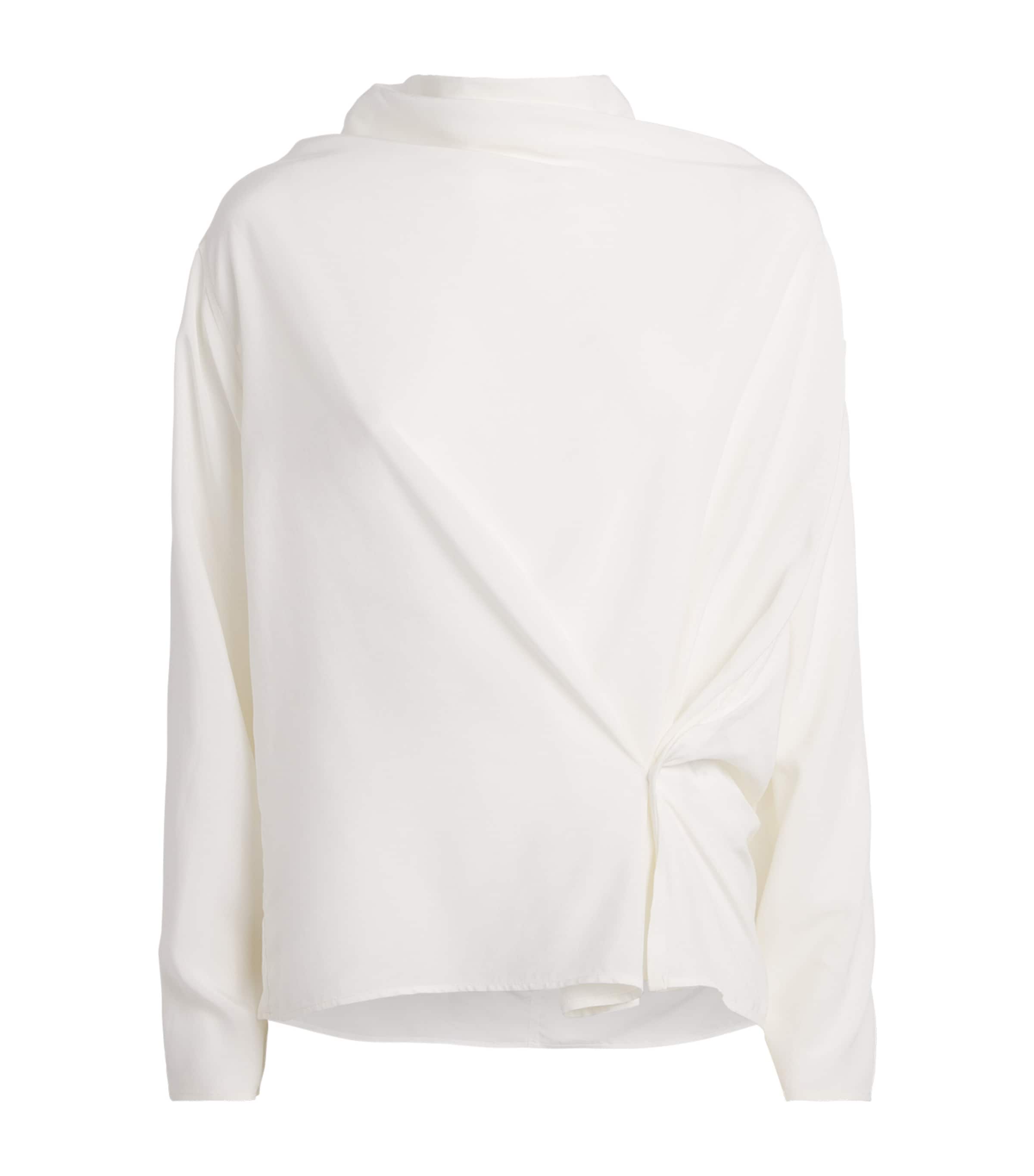 Source Unknown Womens Long-Sleeve Draped Pisa Blouse Wh
