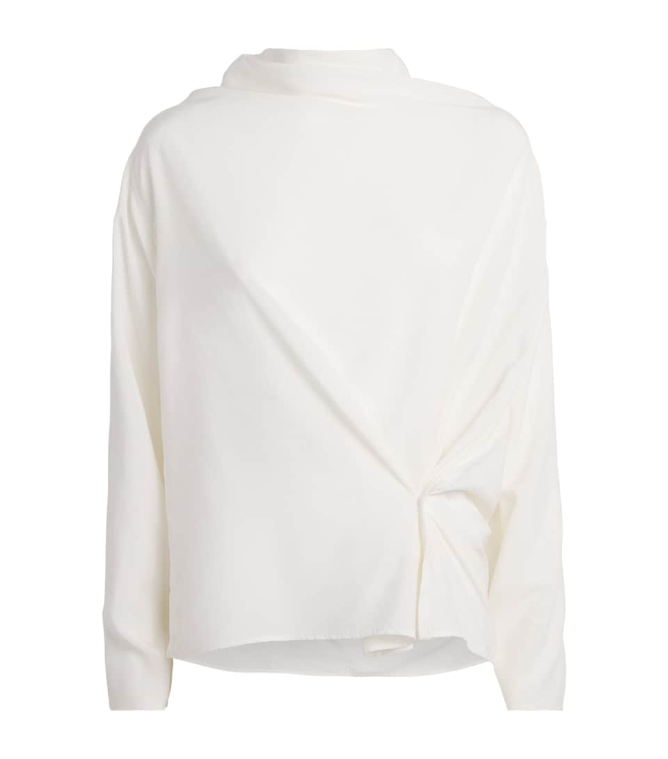 Source Unknown Womens Long-Sleeve Draped Pisa Blouse Wh