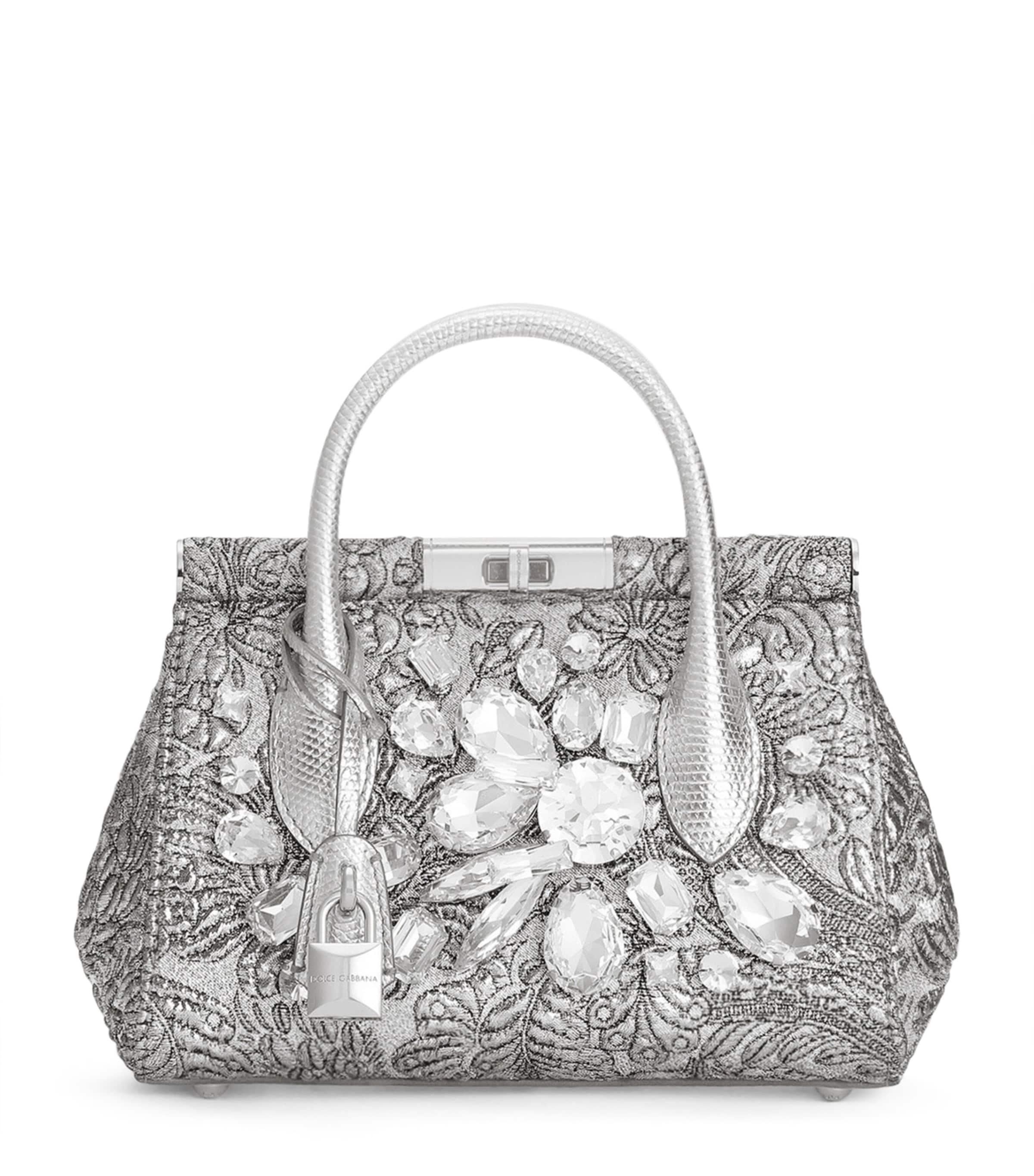 Dolce&Gabbana Embroidered Marlene Top-Handle Bag Silver/cr