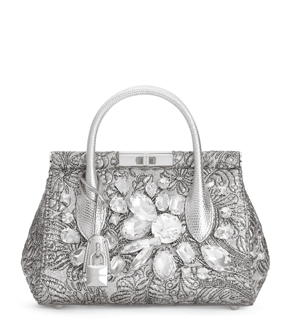 Dolce&Gabbana Embroidered Marlene Top-Handle Bag Silver/cr