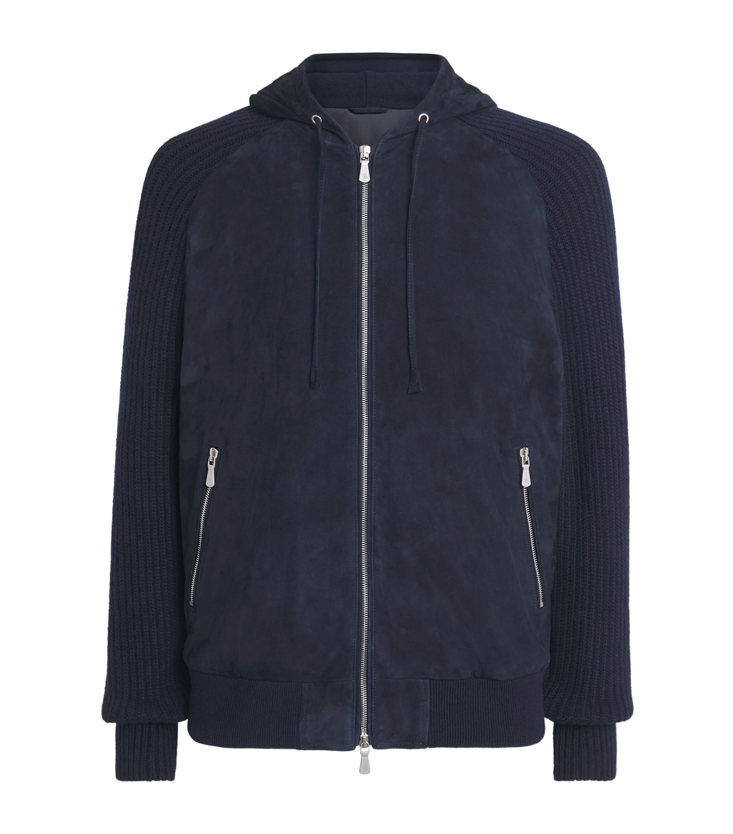 Eleventy Mens Suede-Trim Padded Jacket Blu