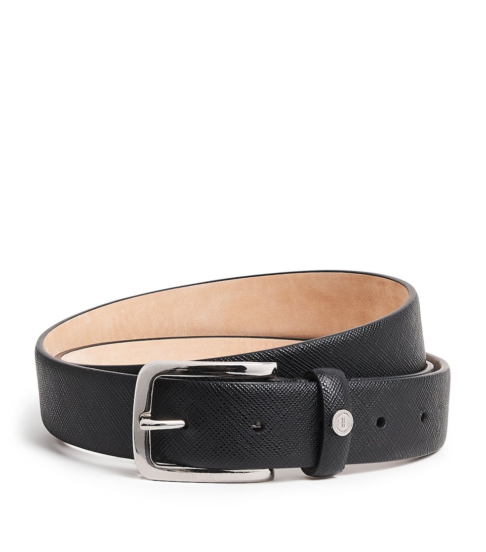 Harrods Saffiano Leather Logo Belt Black