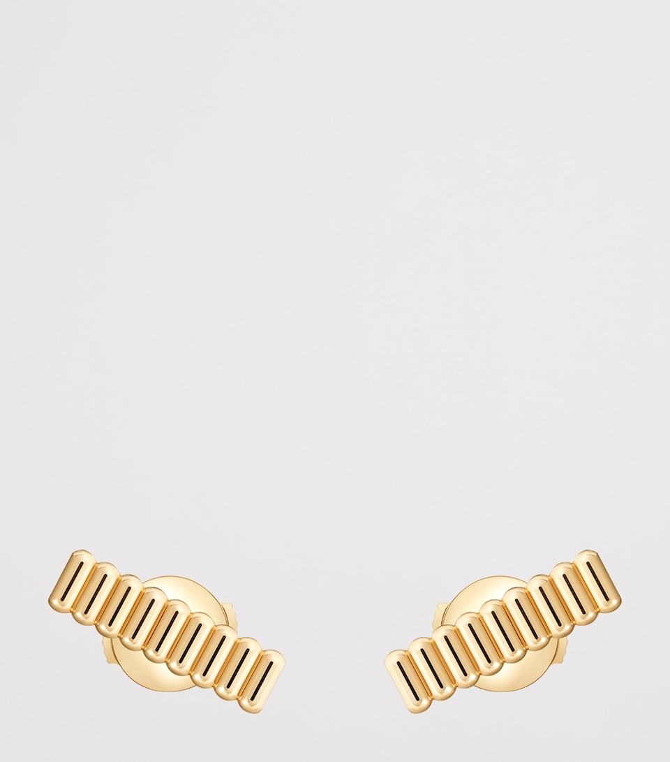 Yellow Gold Quatre Grosgrain Stud Earrings