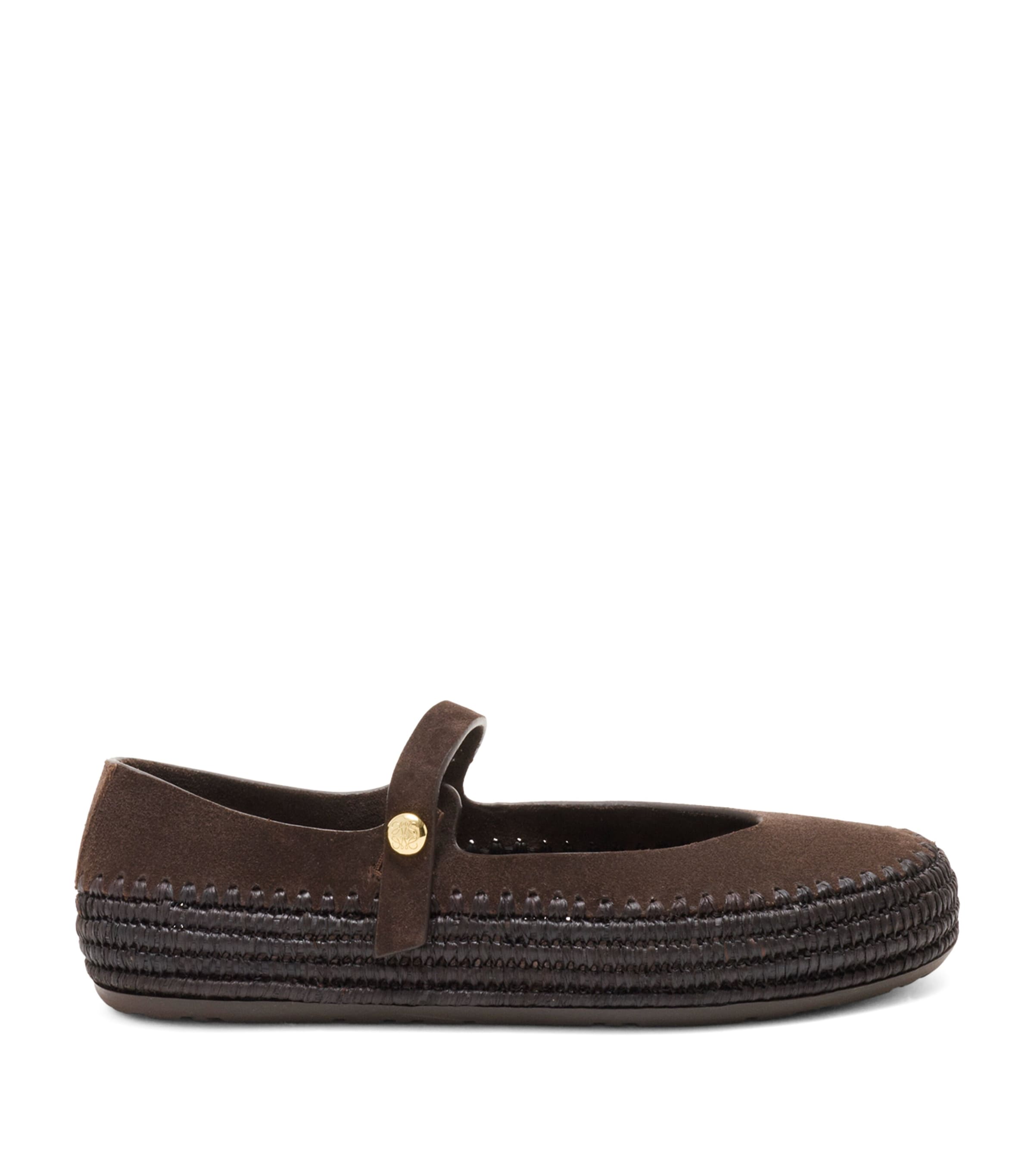 LOEWE x Paula's Ibiza Suede-Raffia Rio Mary Janes Dark Brown