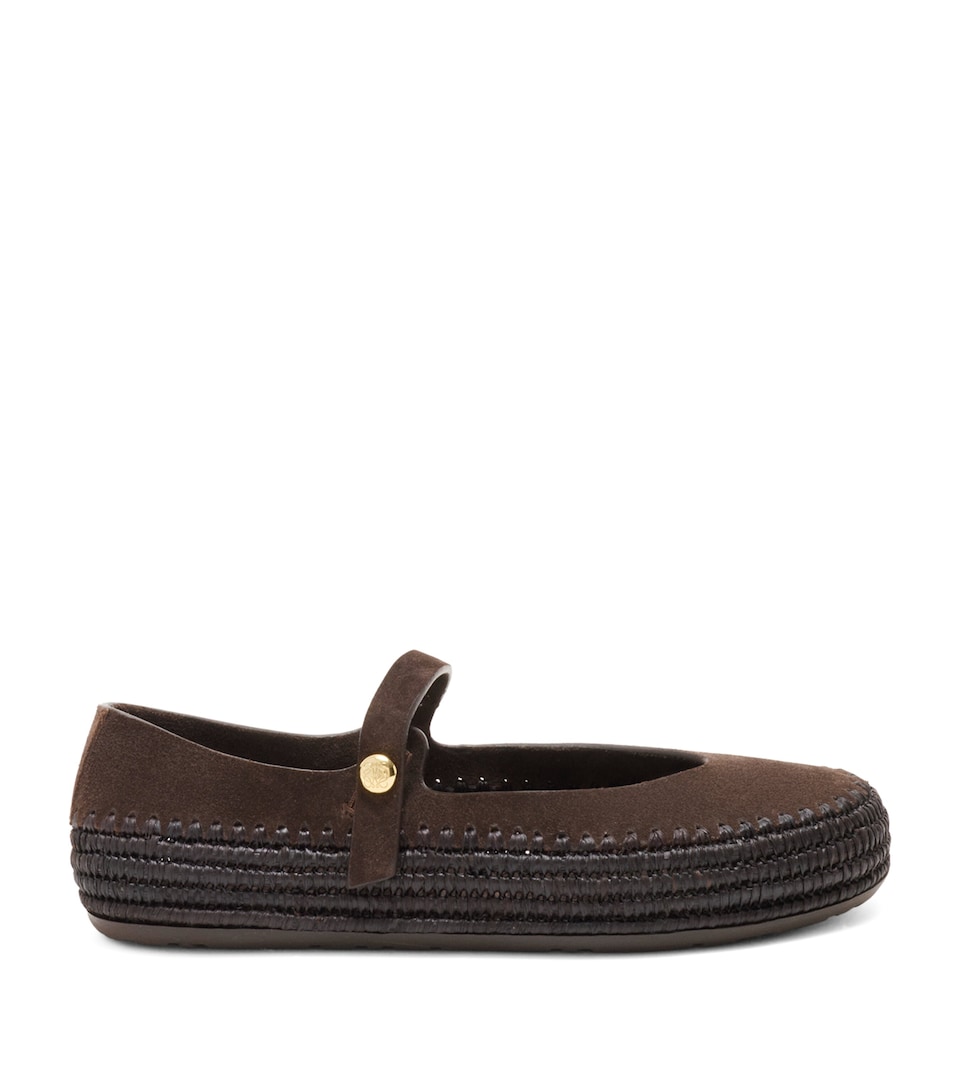 LOEWE x Paula's Ibiza Suede-Raffia Rio Mary Janes Dark Brown