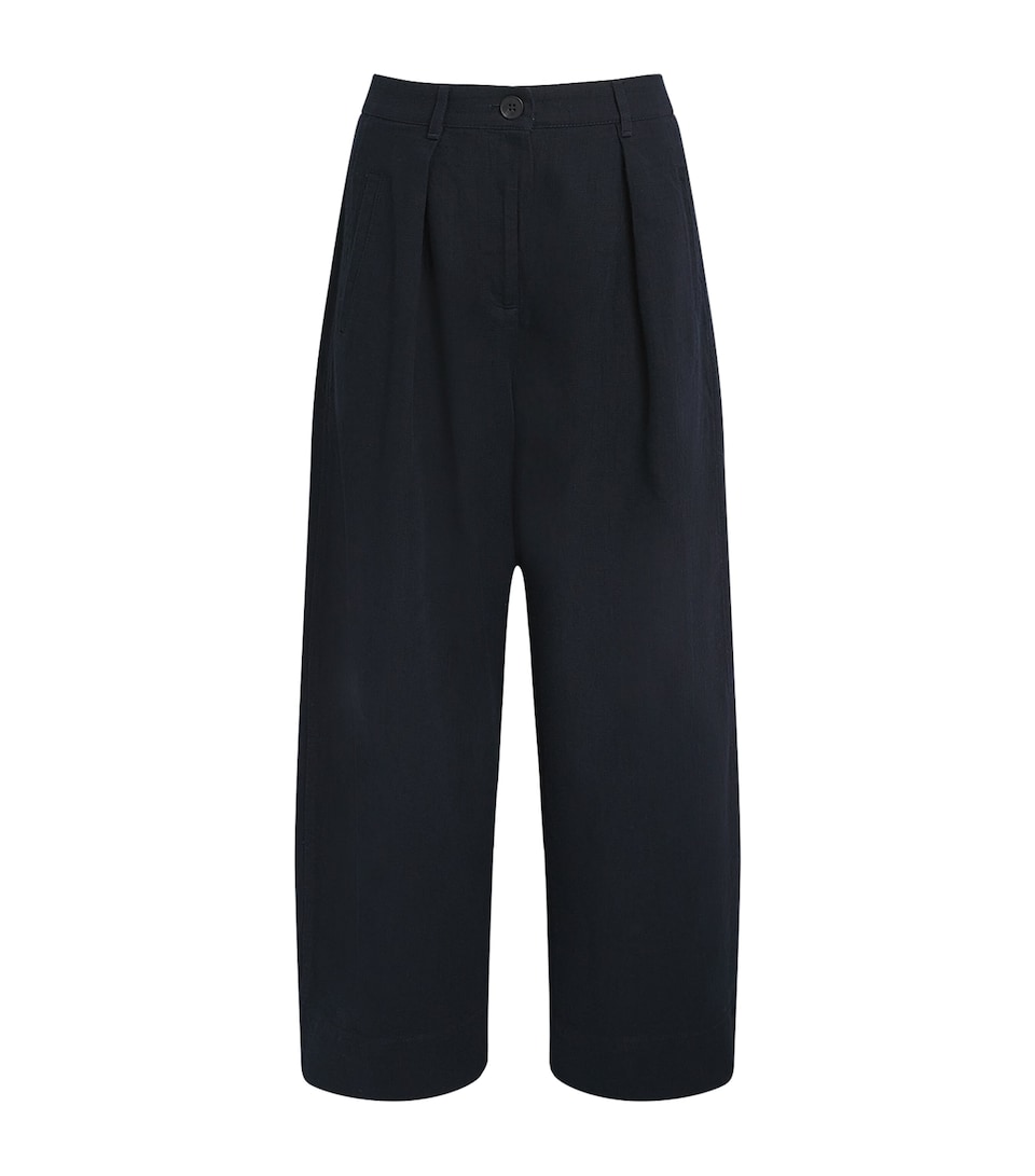 ME+EM Womens Cotton Barrel-Leg Trousers Summer Navy