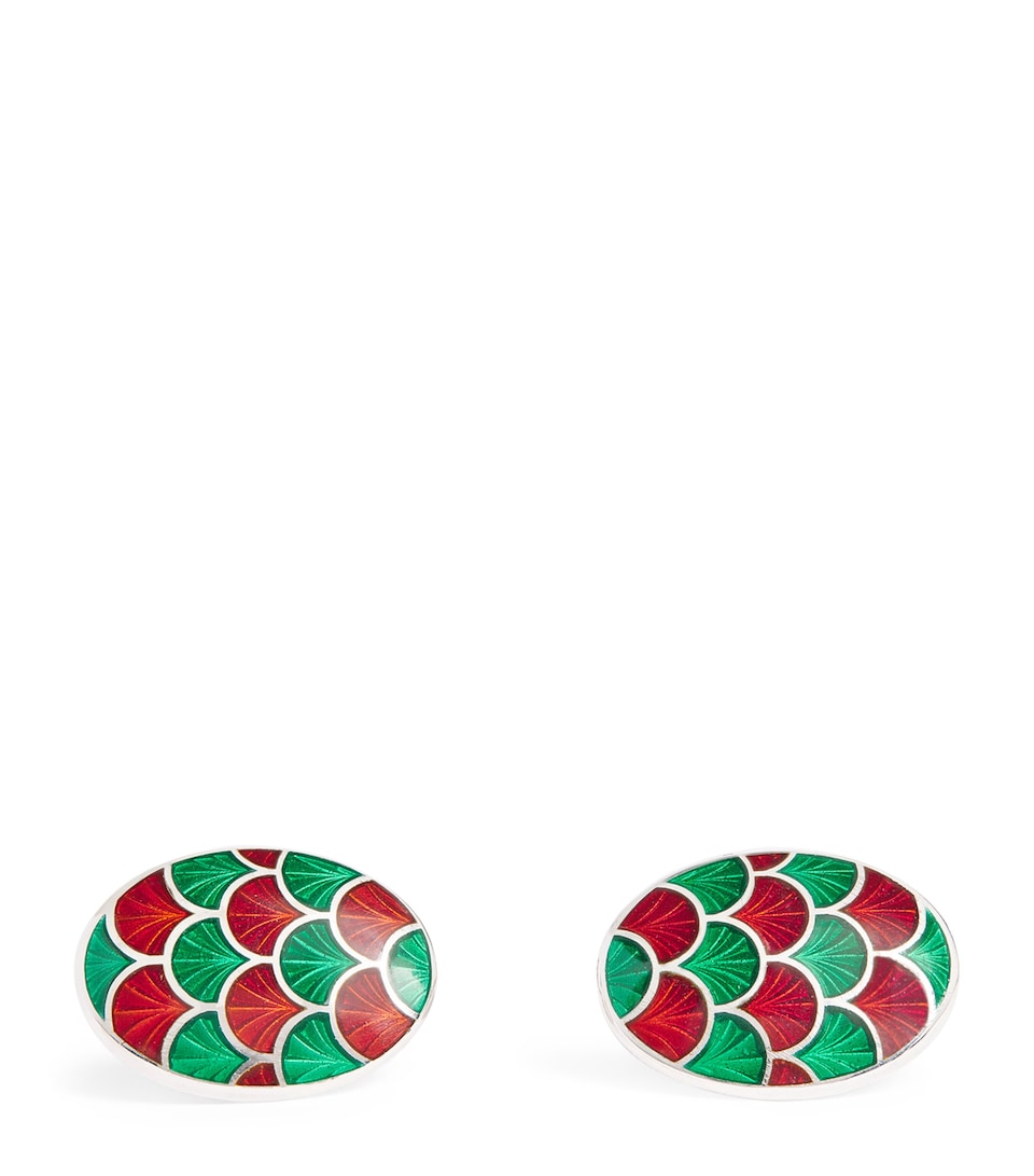 Sterling Silver and Enamel Oval Cufflinks