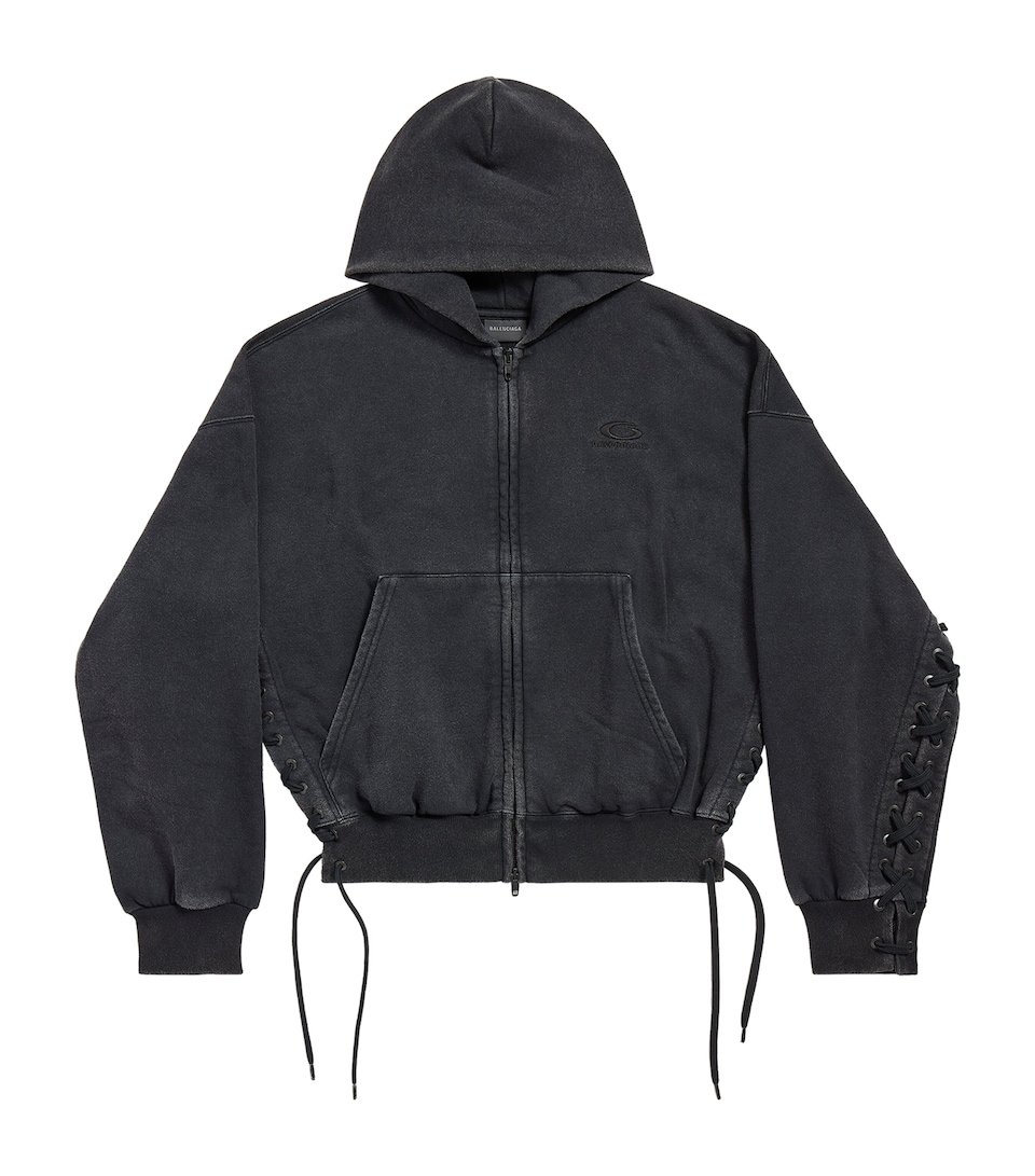 Cotton Lace-Up Zip Hoodie