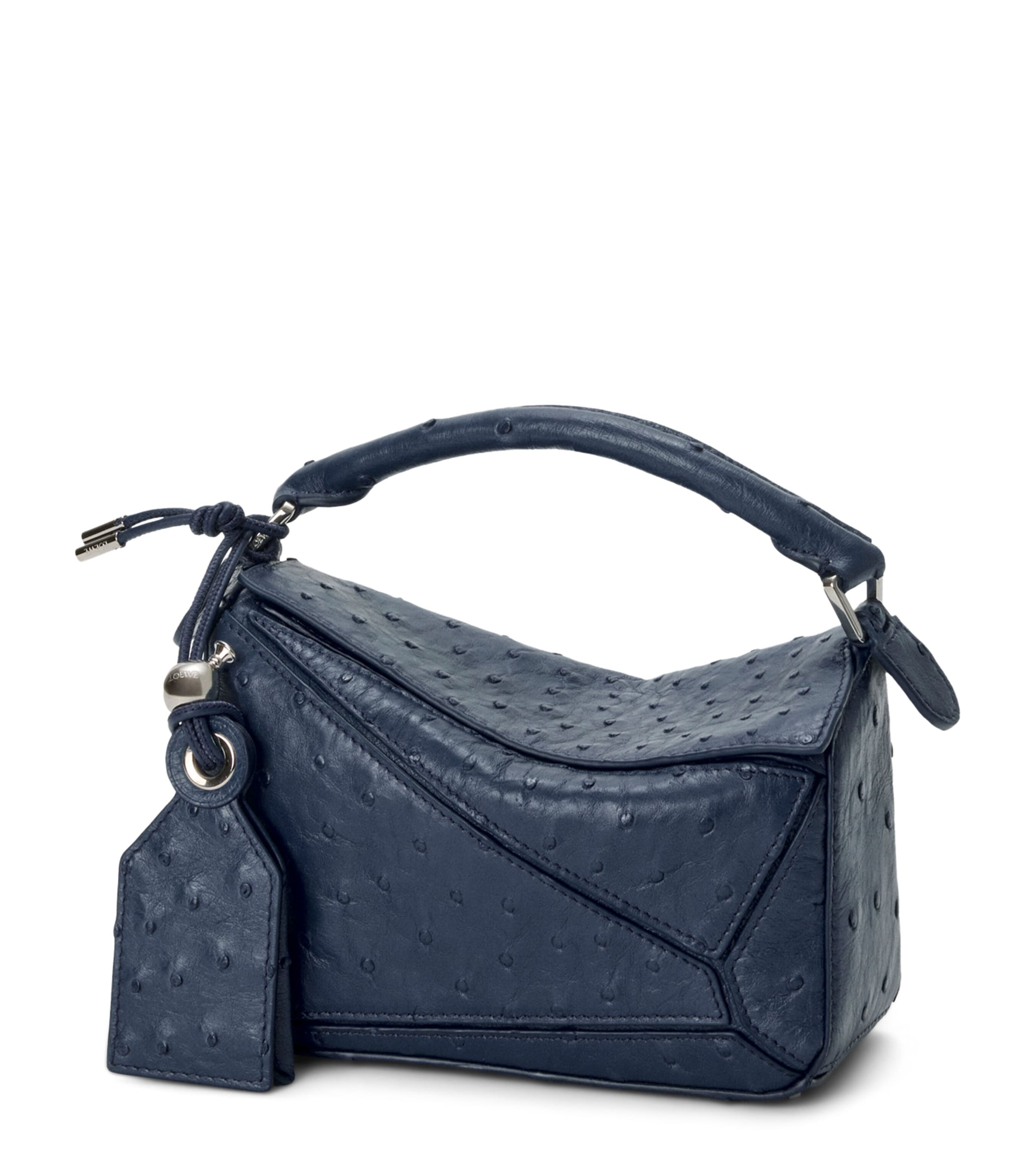 Small Ostrich Leather Puzzle Top-Handle Bag