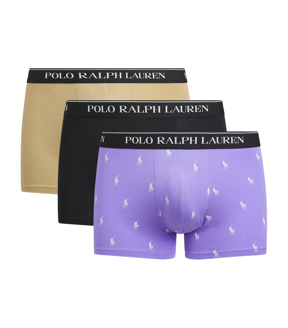 Polo Ralph Lauren Mens Stretch-Cotton Logo Trunks (Set Of 3) Prpl Aop/des Tan/blk