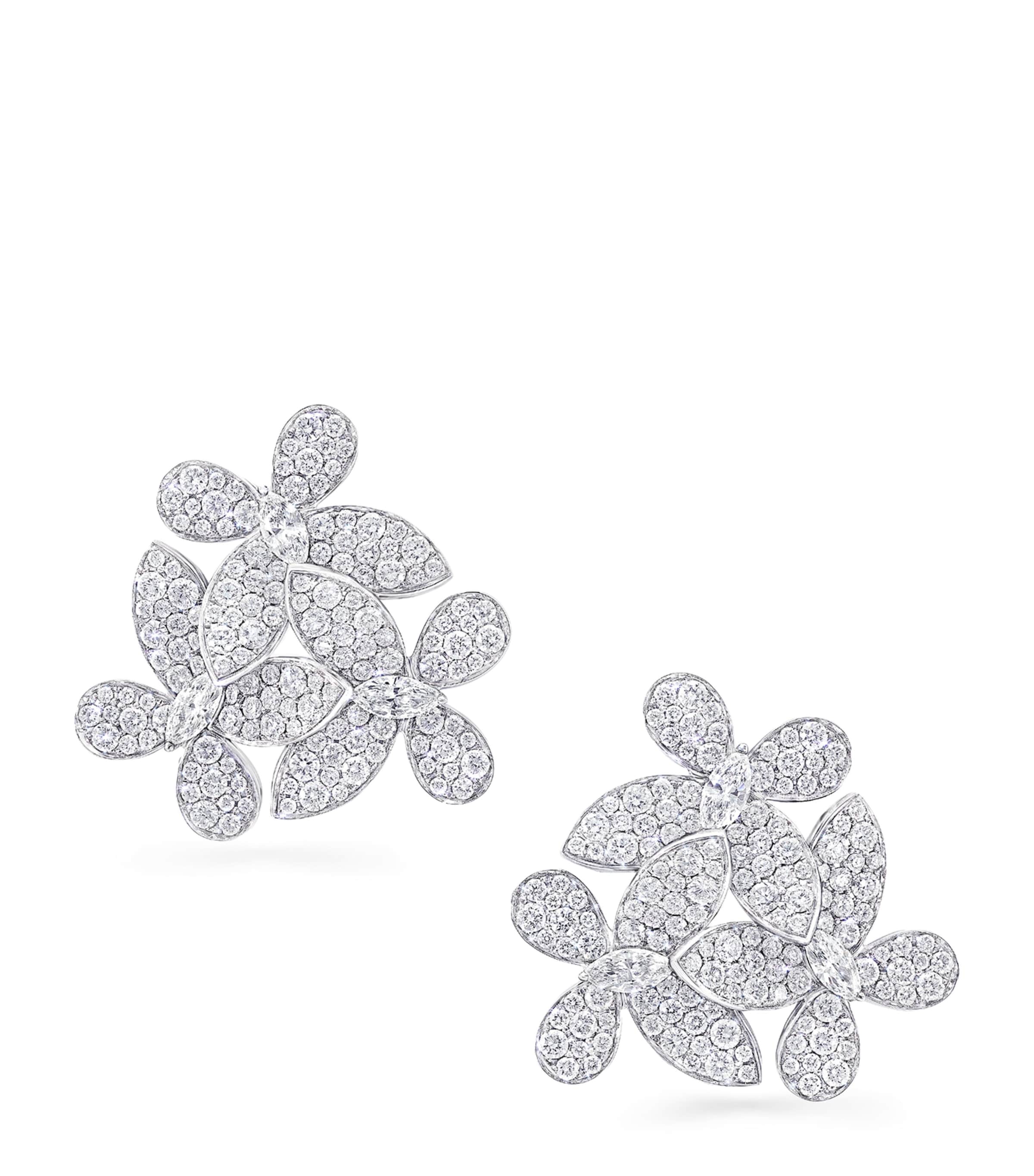White Gold and Diamond Triple Butterfly Clip-On Earrings