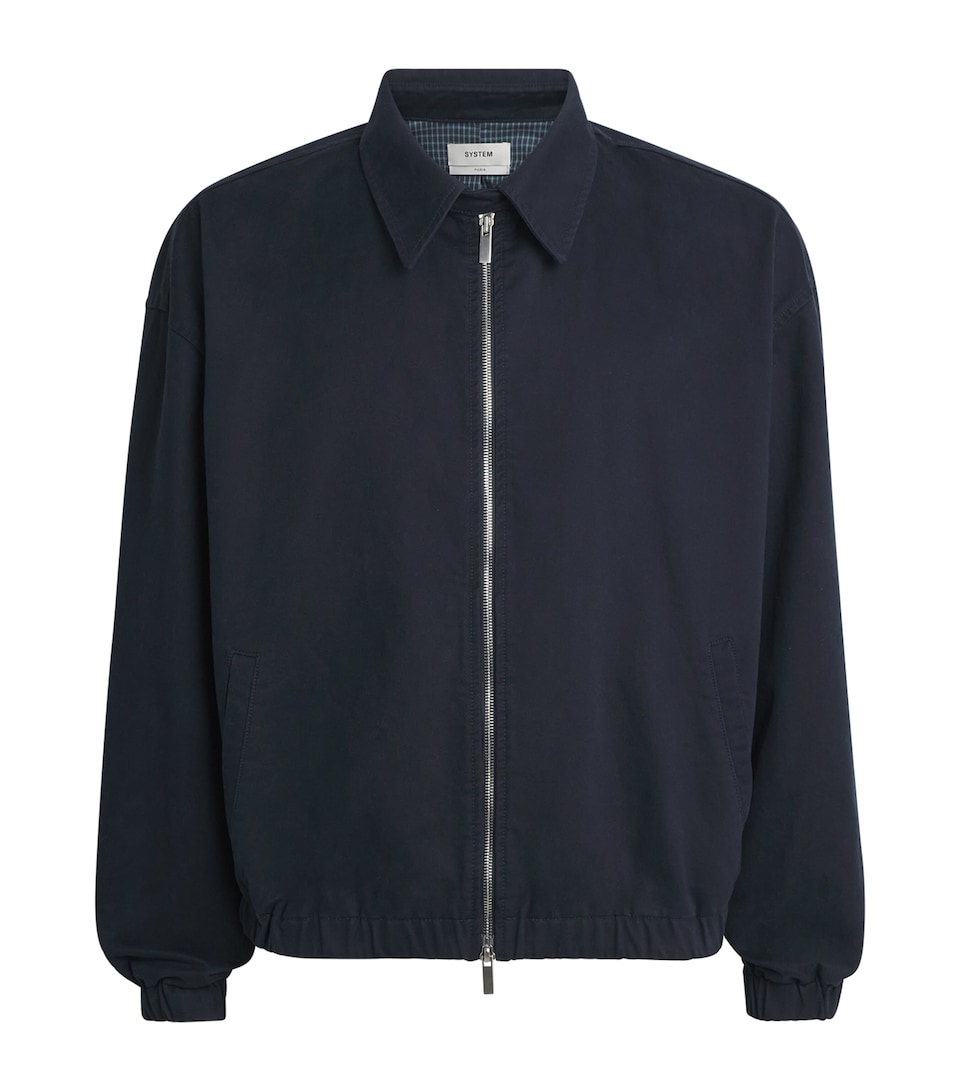 System Mens Cotton Check-Lining Bomber Jacket Indigo