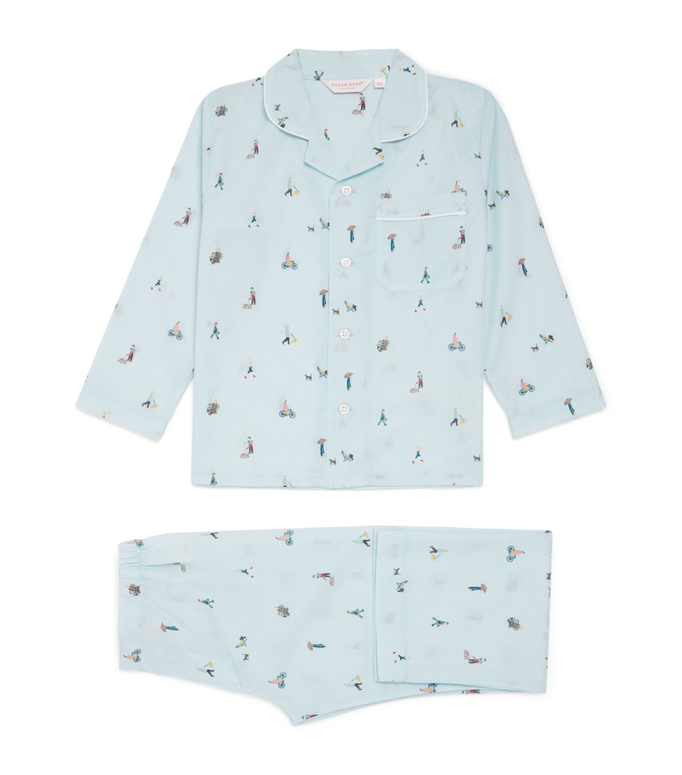 Derek Rose Kids Cotton Embroidered Pyjamas (3-16 Years) Blue