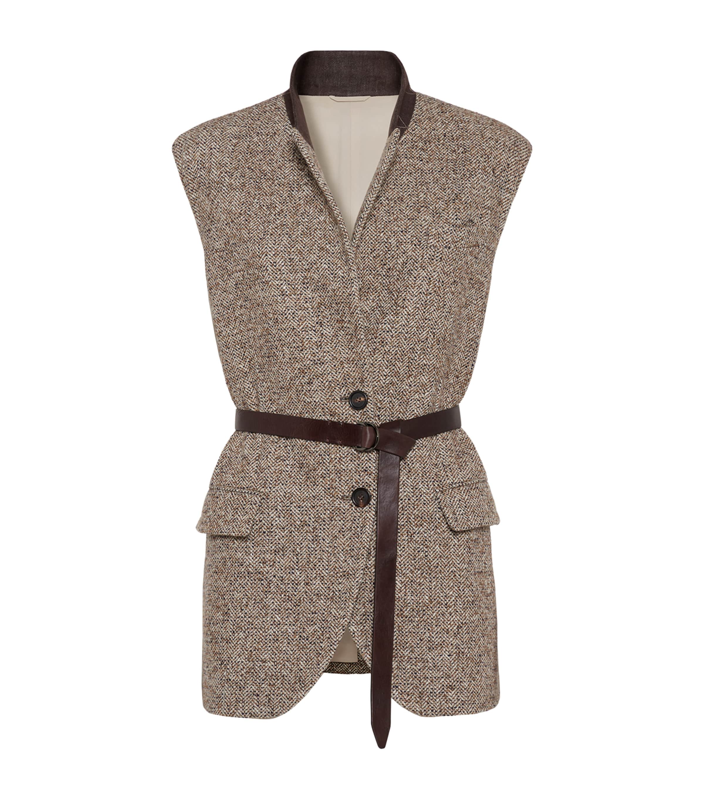 Virgin Wool-Silk Chevron Belted Vest
