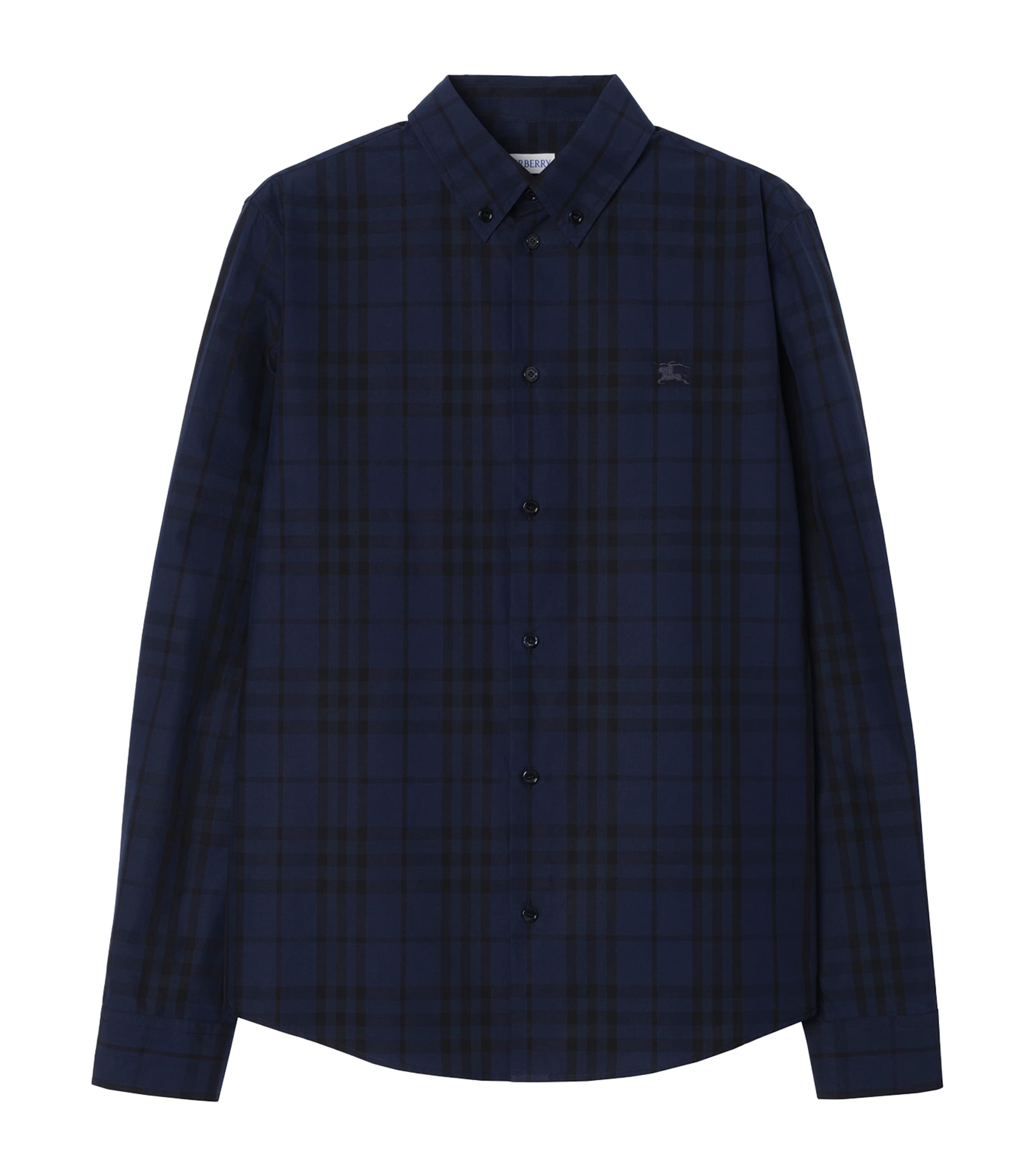 Burberry Mens Cotton Check Shirt Dark Ink Blue Ip Chk