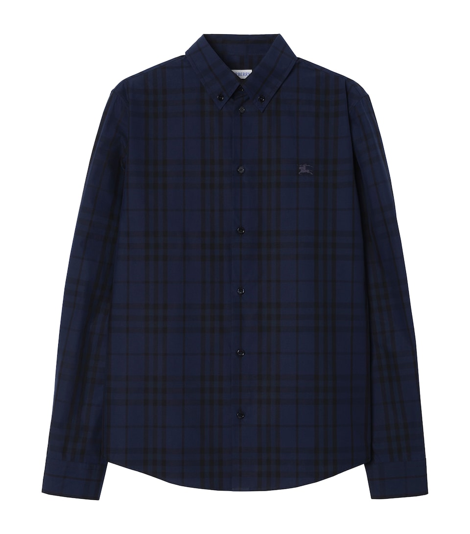 Burberry Mens Cotton Check Shirt Dark Ink Blue Ip Chk