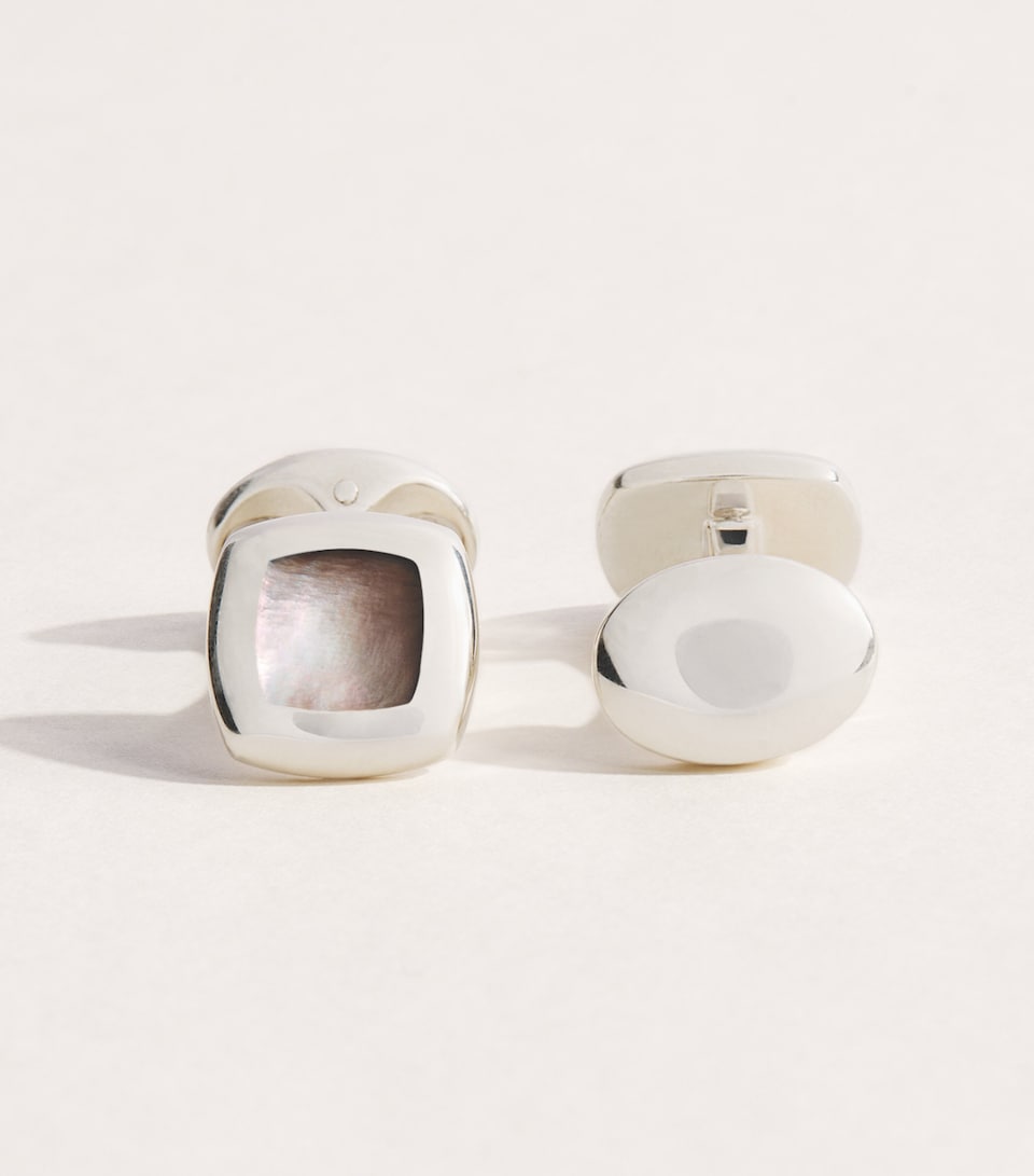 Deakin & Francis Sterling Silver and Mother of Pearl Cushion Cufflinks Silver
